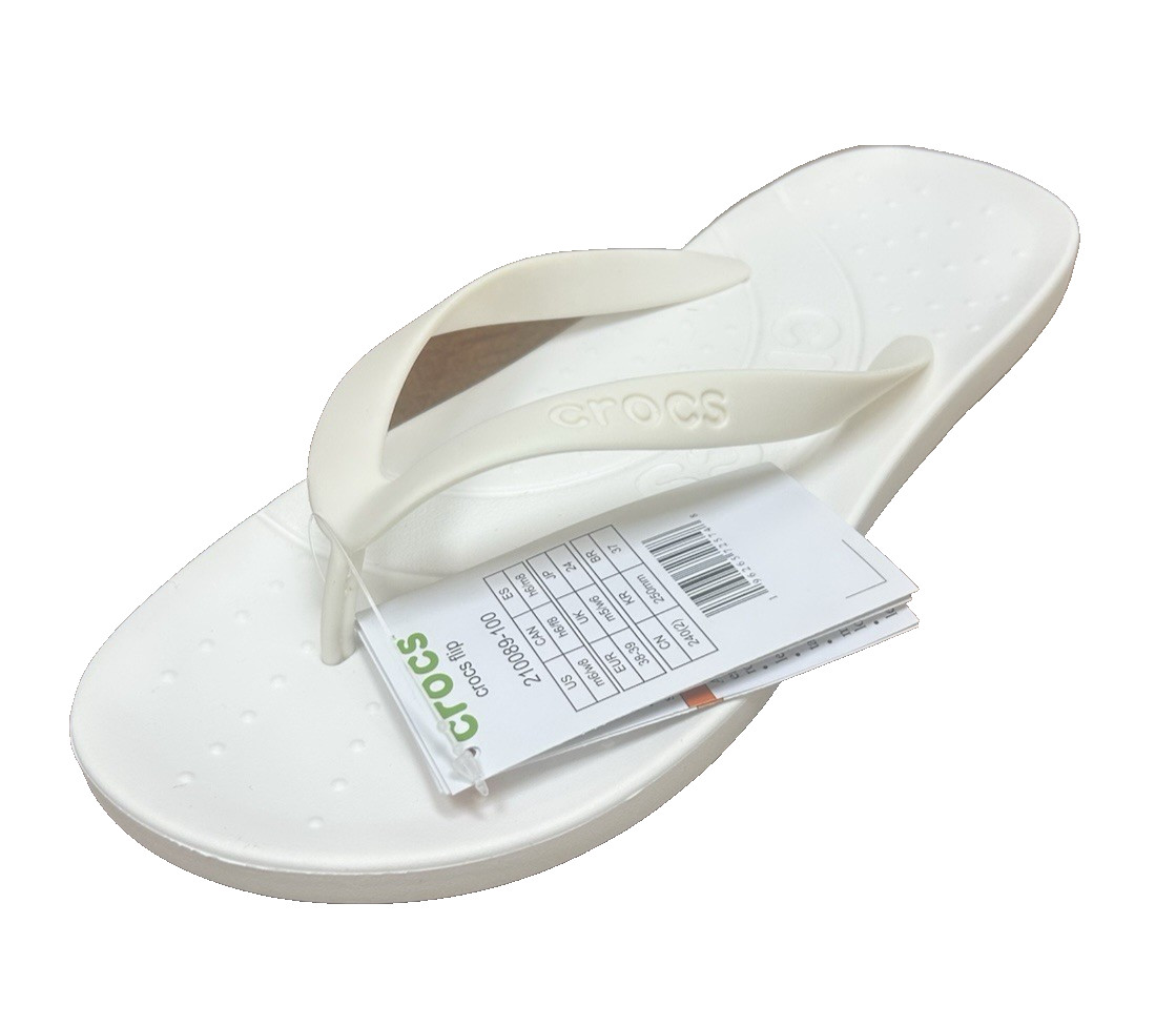 Crocs Unisex US Size Men 6/ Women 8 White Blanc Flip Flop Sandals New with Tags