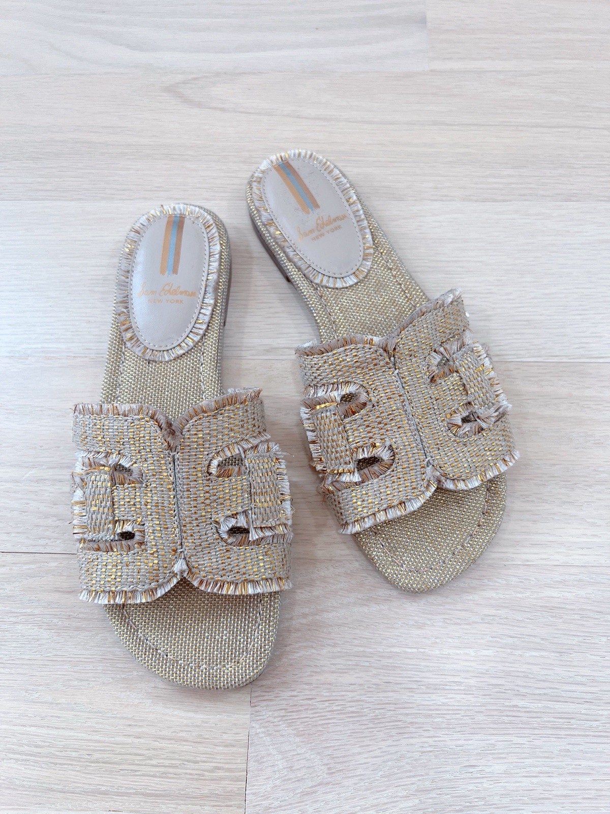 Sam Edelman Bay Fray Emblem Slide Sandals Frayed Emblem Size 6.5M NWOB