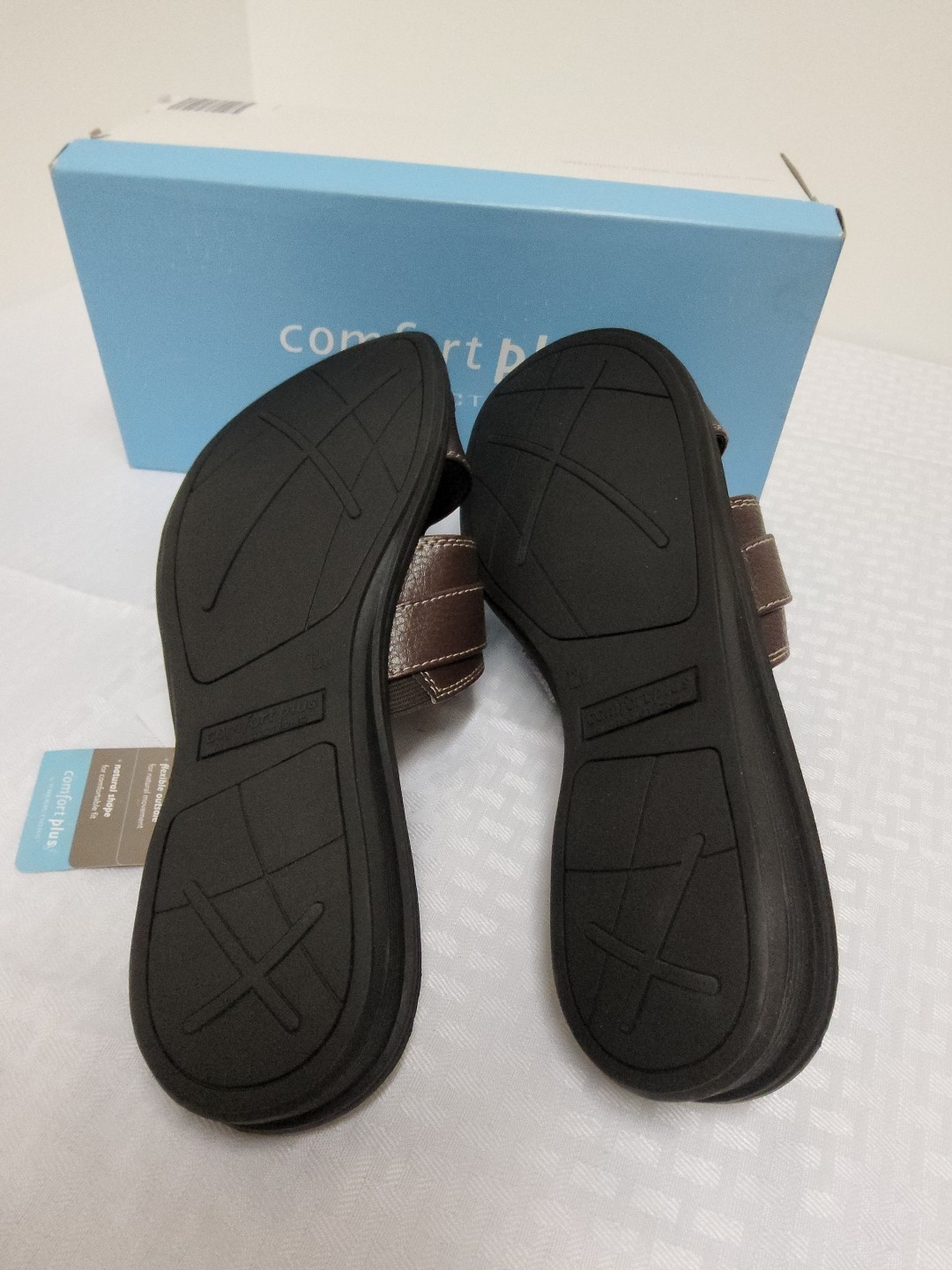 Comfort Plus By Predictions Sandals Womens 12W Faux Leather Slip On Brown NEW