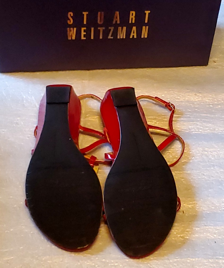 STUART WEITZNAN SANDALS Size 7.5M Conchita, Red Quasar, 1.25″ Wedge Heels in BOX