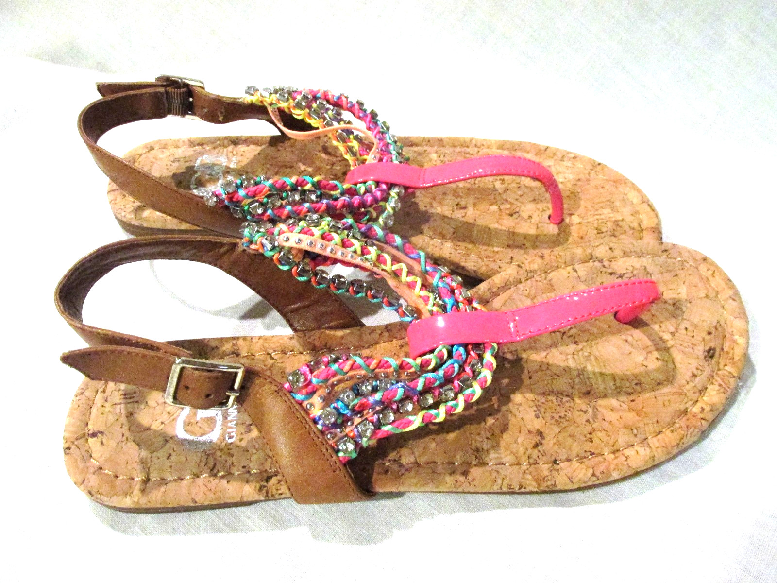 Women’s Gianni Bini Size 9M Cork Thongs Beaded Embellished Twist Rope Sandals