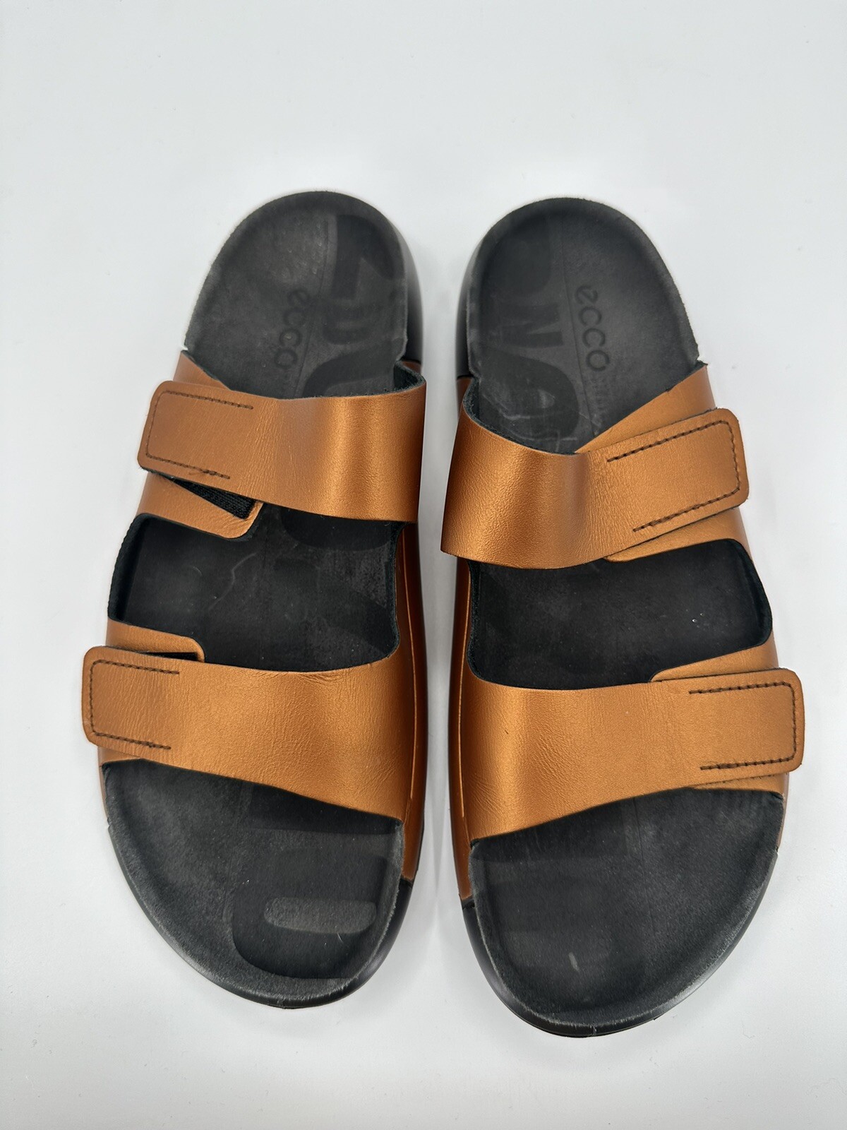 ECCO 2nd Cozmo Women’s Sz 10-10.5 Two Strap Fluidform Leather Sandals Bronze