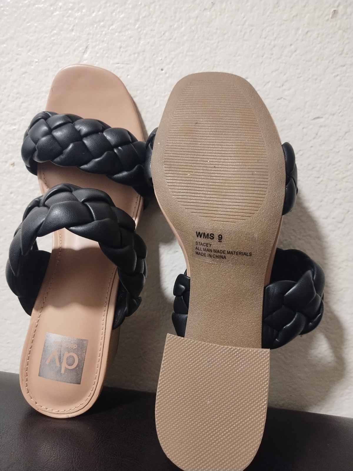 a.n.a Women’s Black Braided Strap Slide Sandals Slip-On Block Heel US 9
