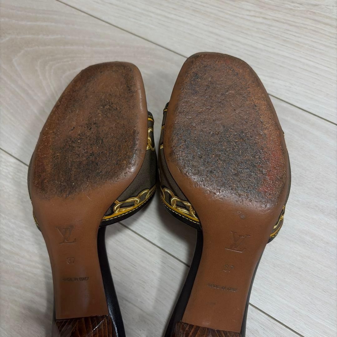 Louis Vuitton Women Espadrille Sandals Brown Denim Red EU 37 US 7 Monogram
