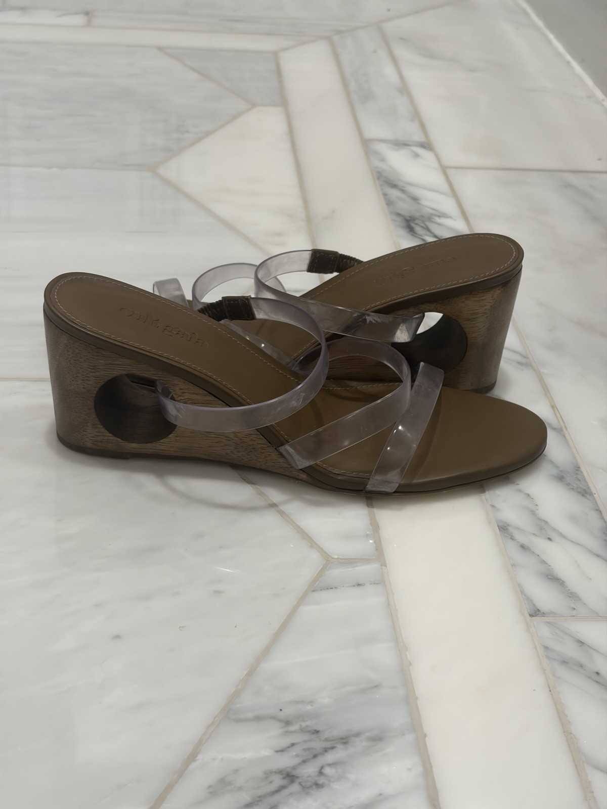 Cult Gaia Women’s Brown/Clear Synthetic Wedge Sandals Open Toe Solid 6.5
