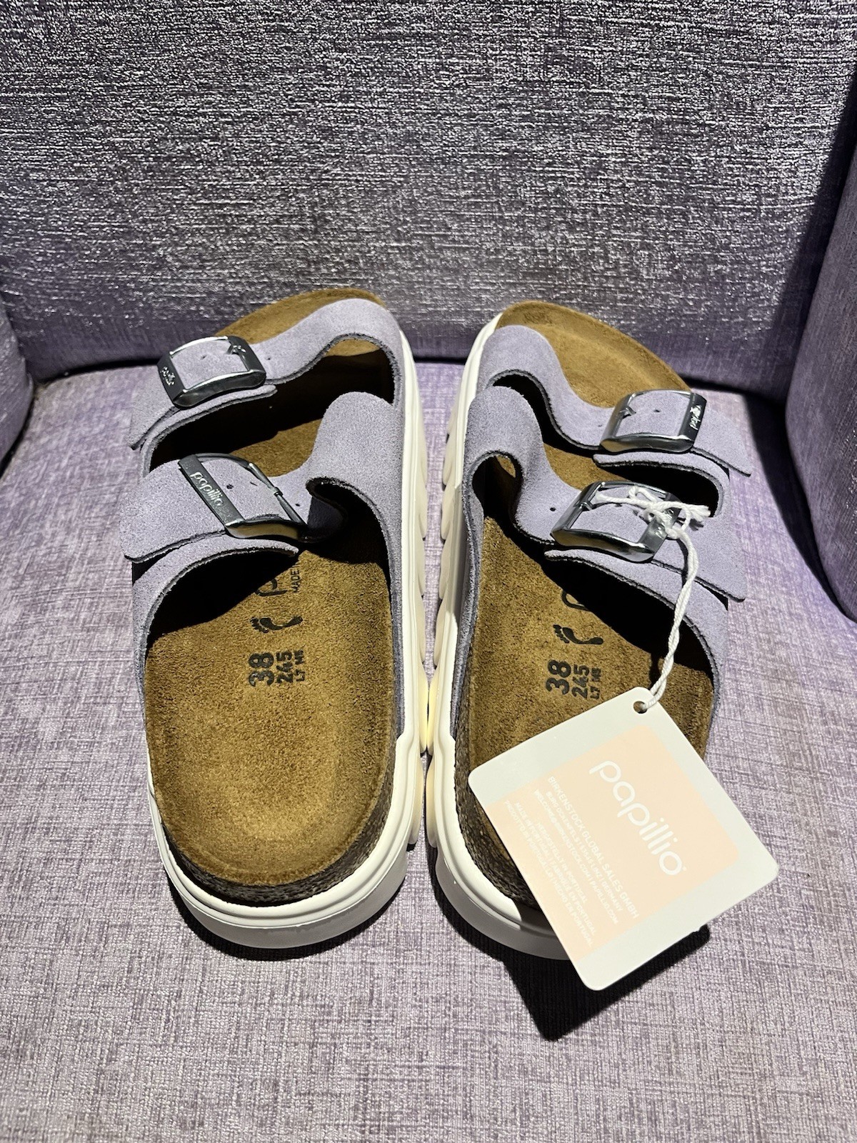 NEW Birkenstock PAPILLio Arizona Chunky Suede Leather Sandals Purple Fog 7us