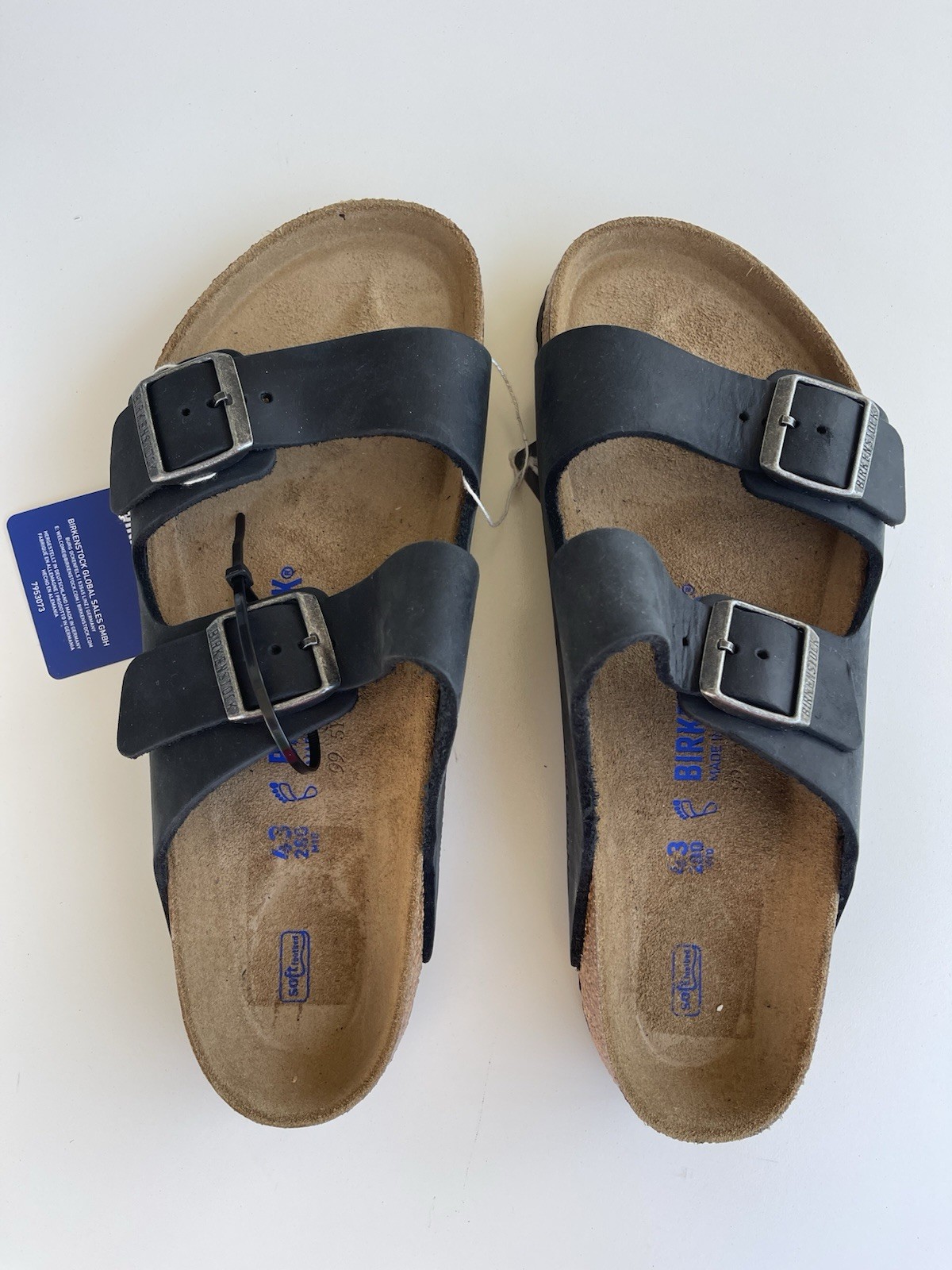 Birkenstock Arizona Black Birko-Flor Leather Soft Sandals Men 10 Size 43
