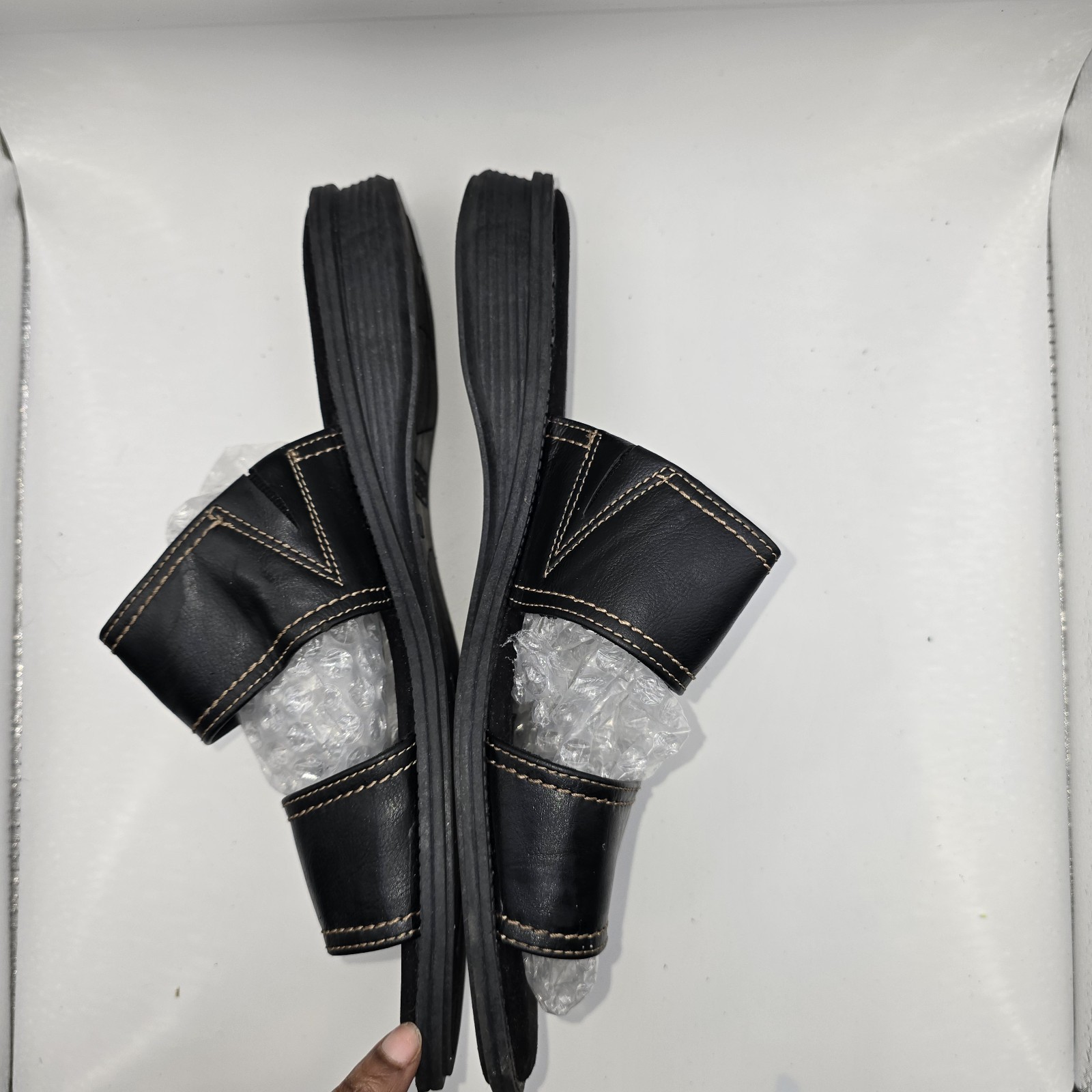 Comfort Plus By Predictions Black Strap Sandals Slides Womens Sz 11