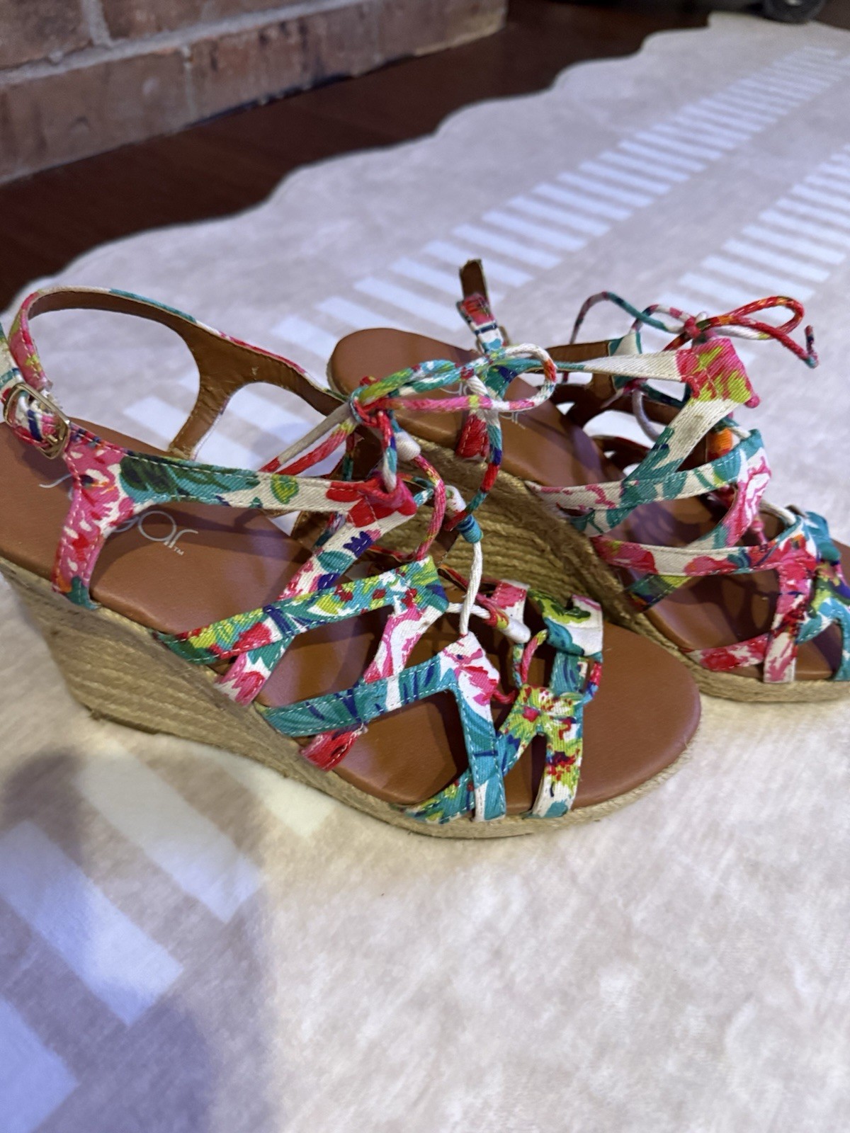 Sugar Women’s Multicolor Floral Strappy Lace-Up Espadrille Wedge Sandals