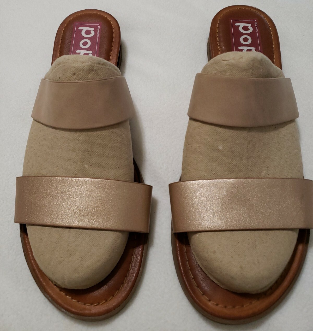 Pop Abree Slide Two Strap Wedge Womens Sandals 10 M Light Shimmer Copper Bronze