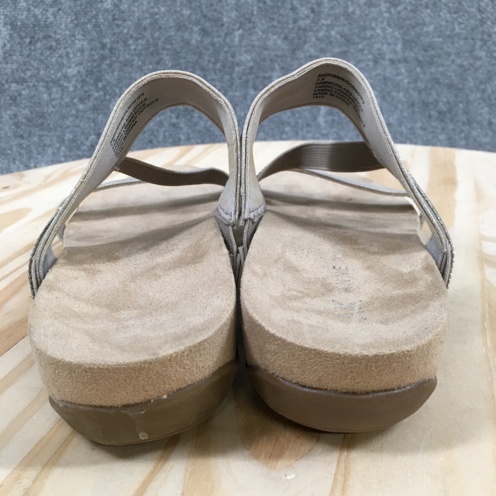 Anne Klein Dobbie Sandals Womens 7.5 Rhinestone Slip On Z-Strap Slide Gray