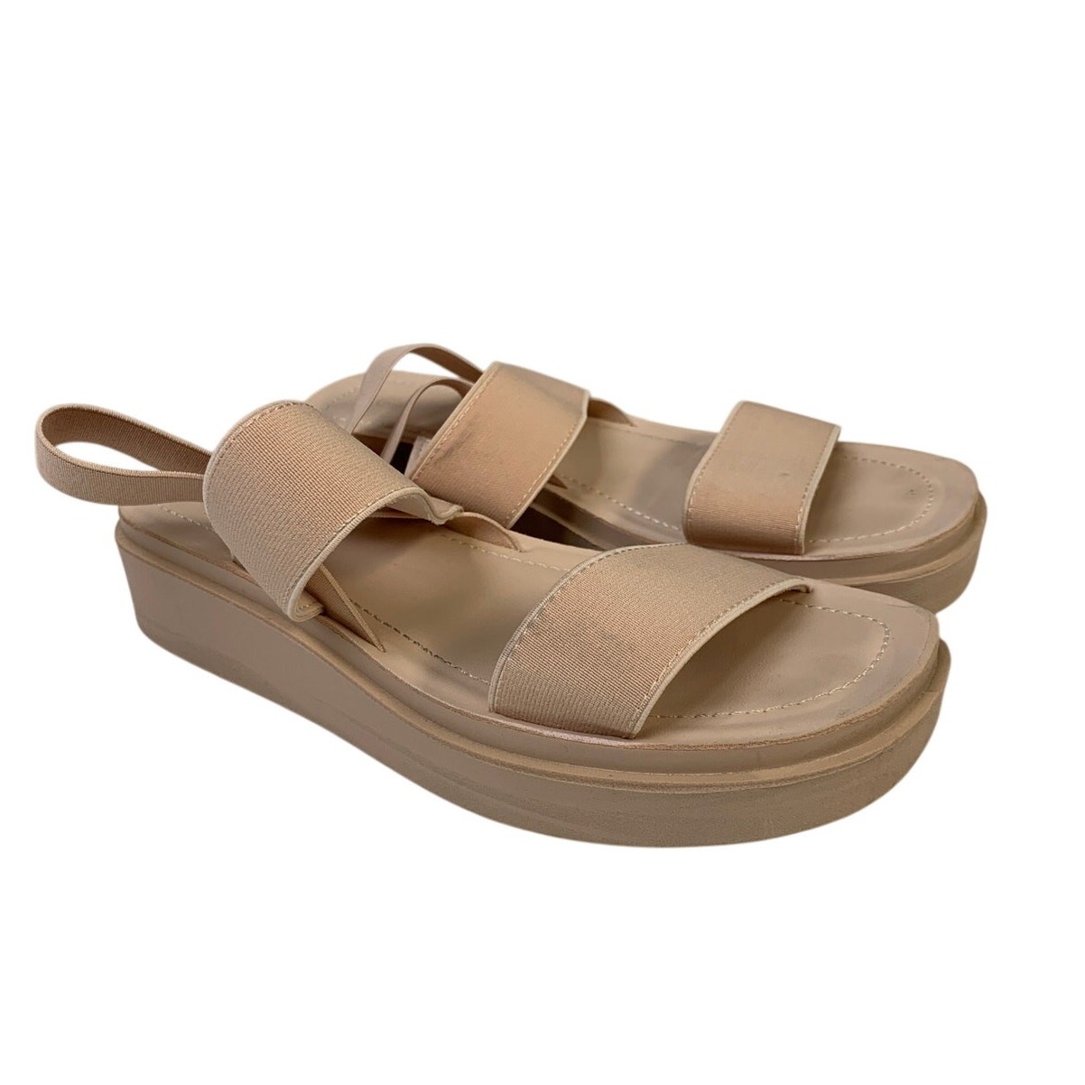 Womens Size 8 Beige 1.25″ Platform Sandal Open Round Toe Slip On Summer Shoes