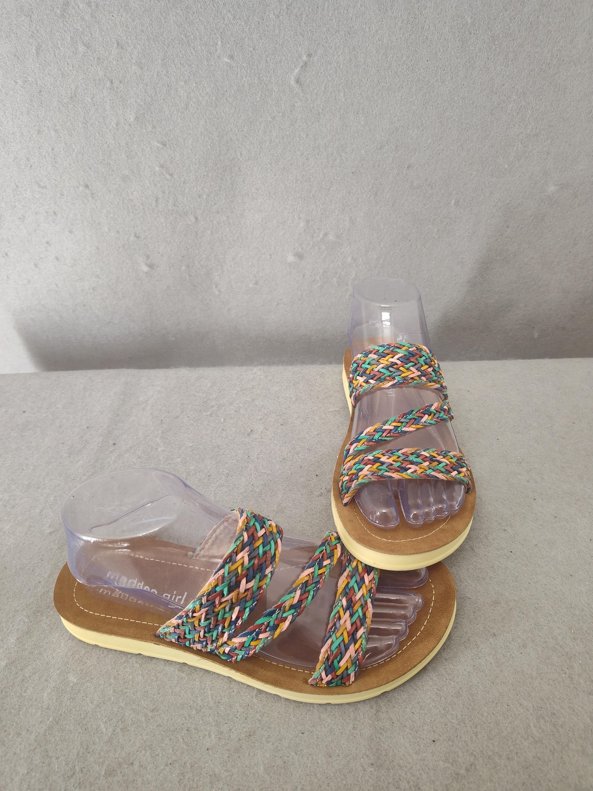 Madden Girl Women Sandals 7.5 Multi Color Braided Strappy Faux Suede Flats Shoes