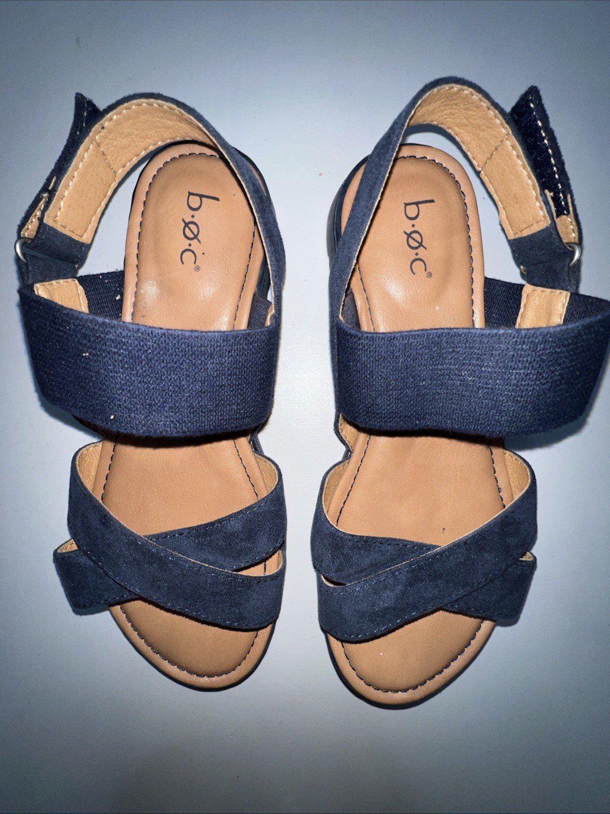B.O.C Caty Sandal Women’s Size 7 M Navy Blue Suede Fabric Boho Summer Stretch