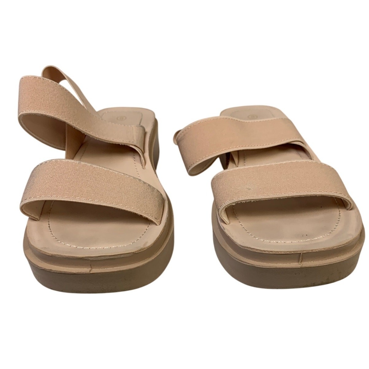 Womens Size 8 Beige 1.25″ Platform Sandal Open Round Toe Slip On Summer Shoes