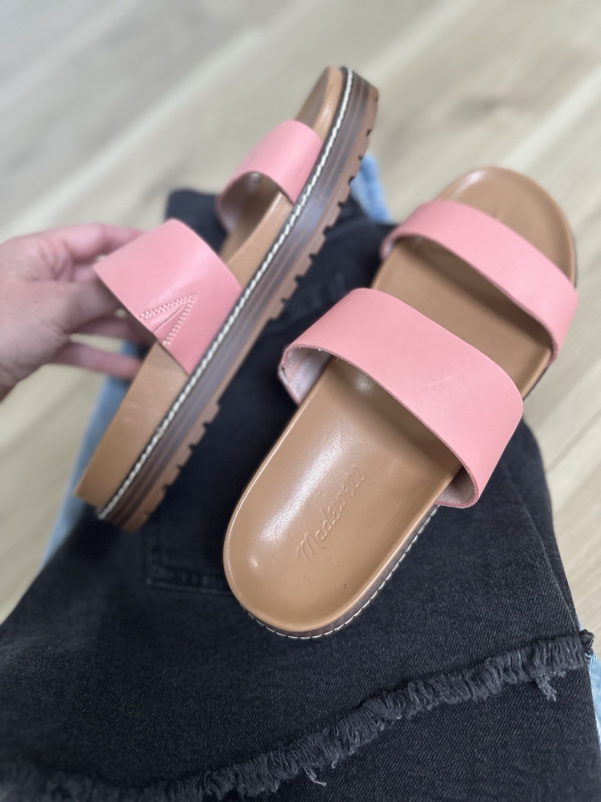 Madewell Women’s Charley Pink Double Strap Leather Slide Sandals Slip On 8.5