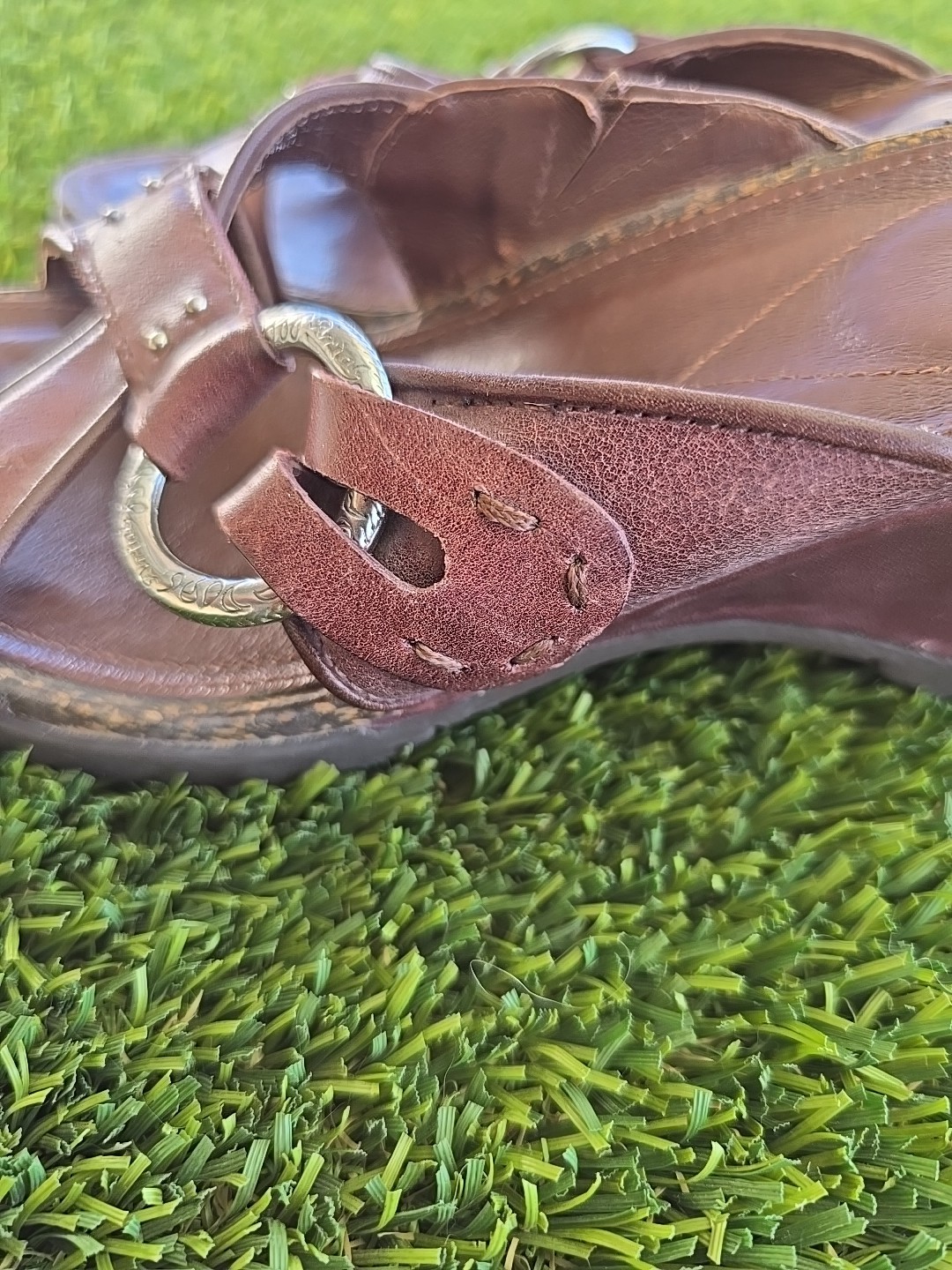 Ariat Leather Sandals Womens Size 7.5 B Slides Brown 3″ Heel Slip On Cork Insole