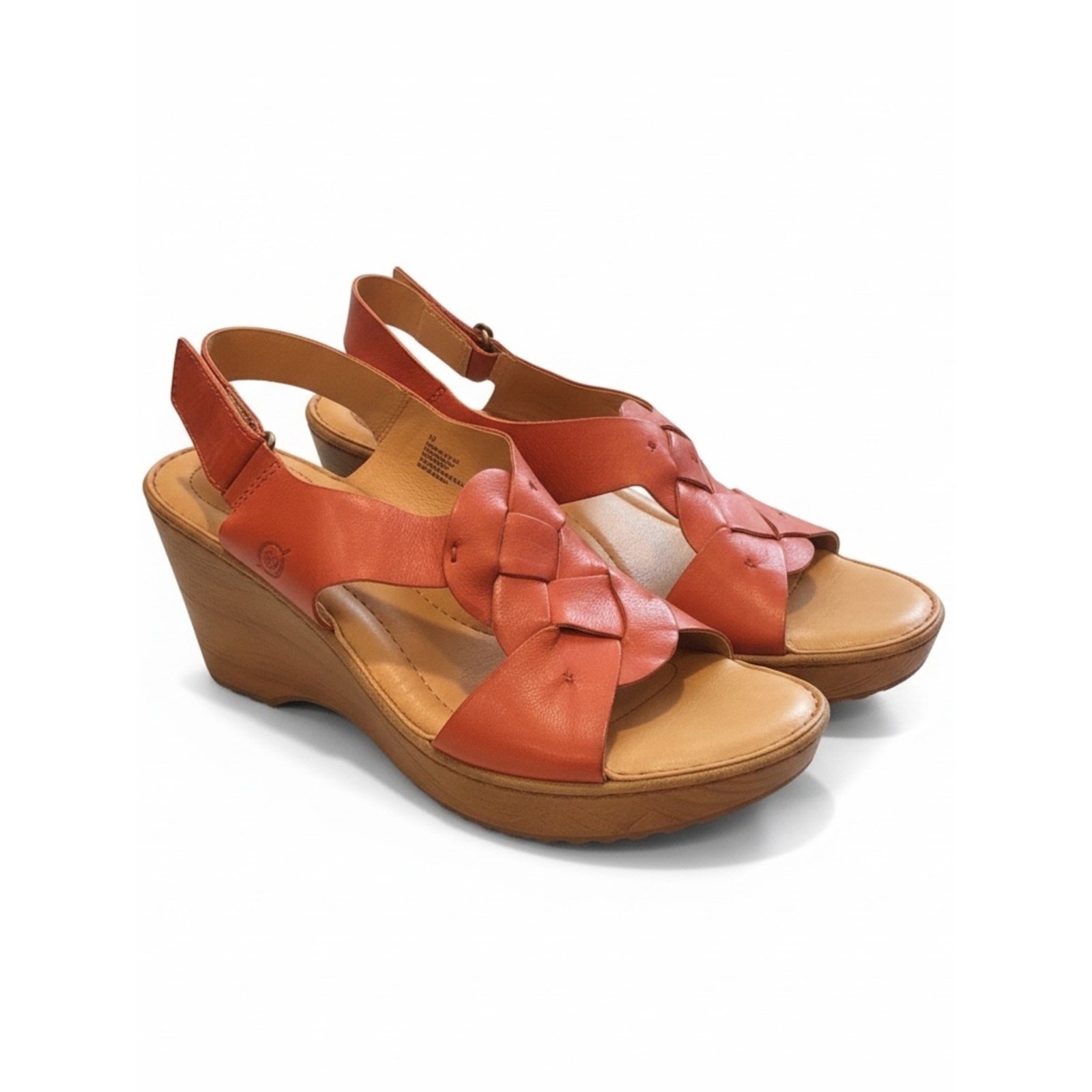 Born Nina Wedge Sandals Size 9 Rust Leather Braided Slingback 3” Heel Comfort