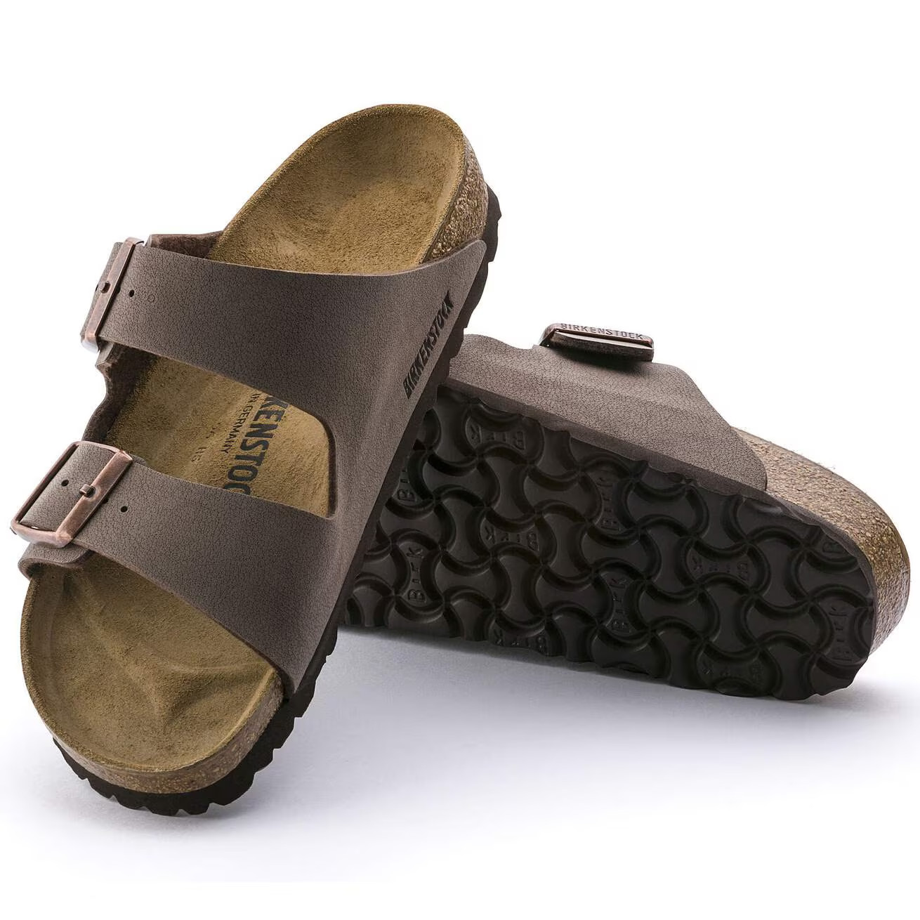 Birkenstock Arizona Birko-Flor Leather Unisex Casual Shoes Sandals Mocha/Black