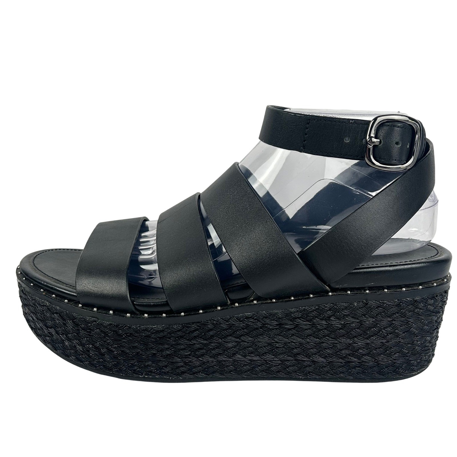 FitFlop Eloise Black Leather Espadrille Wedge Sandals Womens 9 AY6-001 Platform