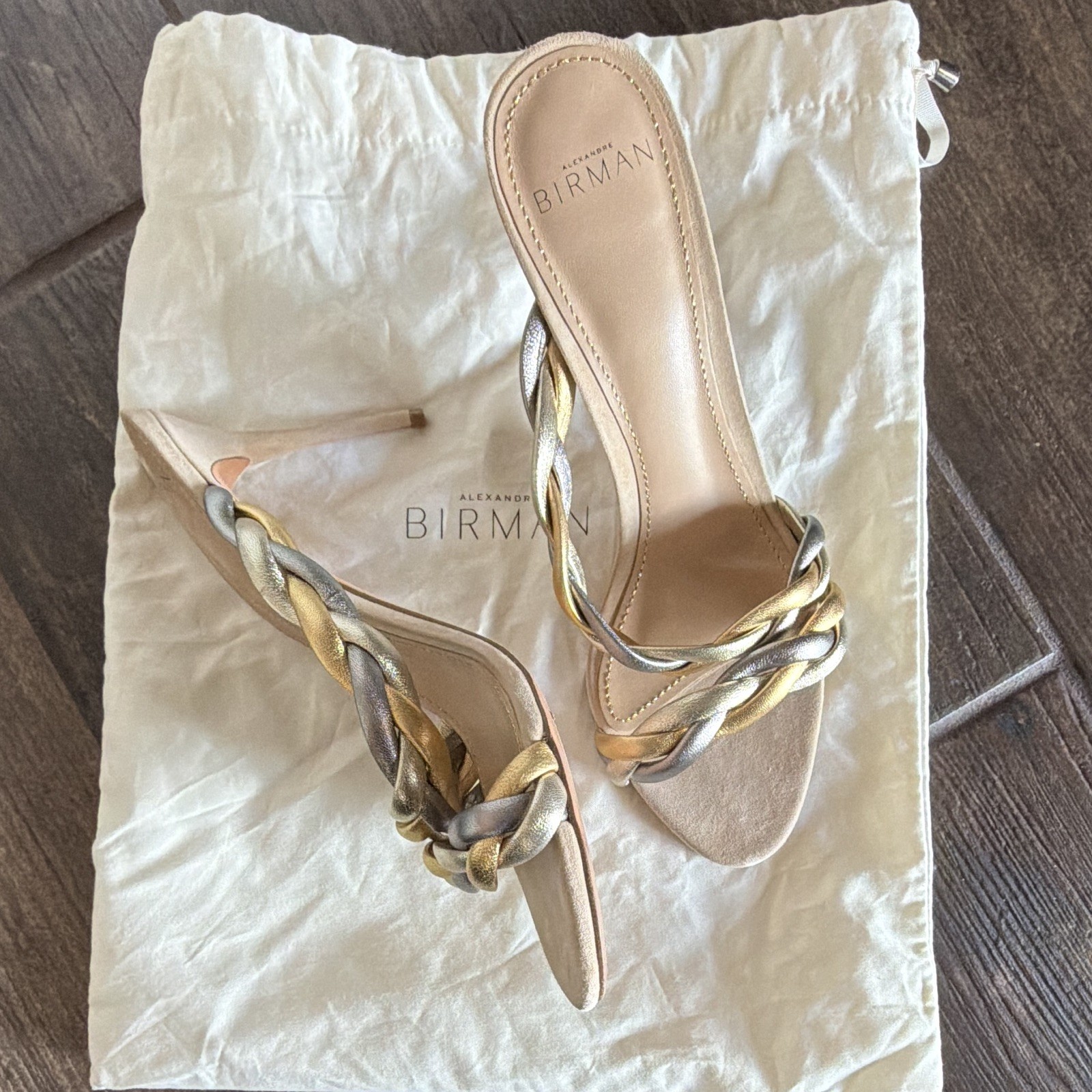 Alexandre Birman Braided Metallic Suede Strappy Slip-On Mule Sandals 8.5