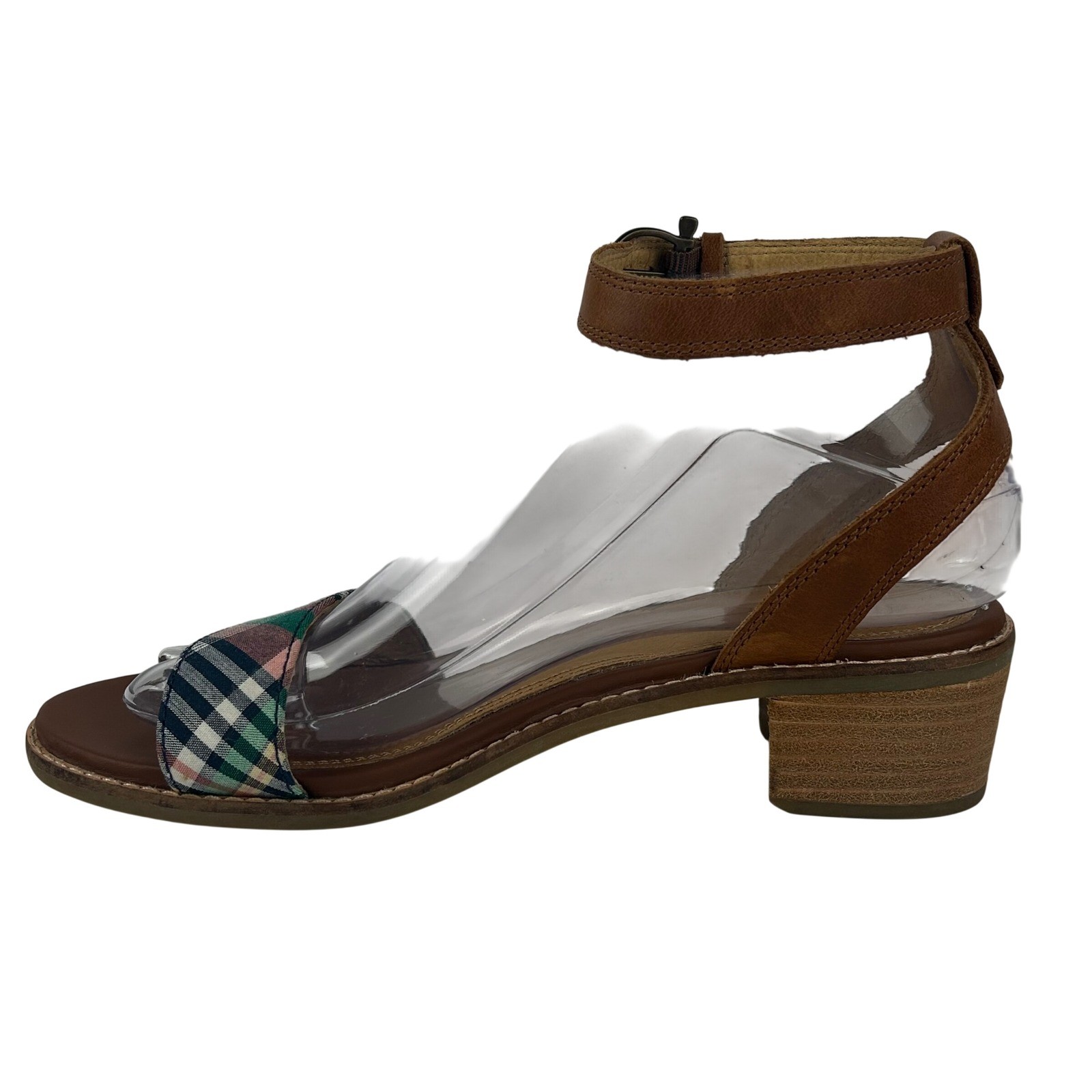 Sperry Top-Sider Rare Sample Womens 7M Plaid Leather Block Heel Sandals Brown