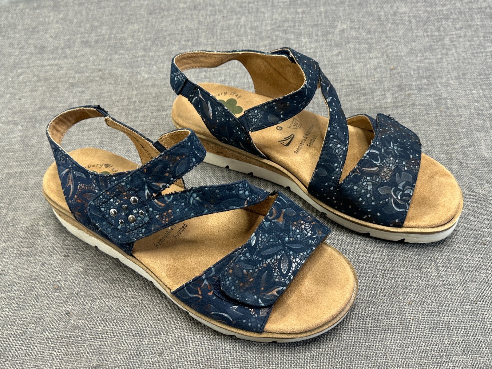 Spring Step Women’s Haydennie Slingback Sandal Navy tan floral EU 41 US 10-10.5