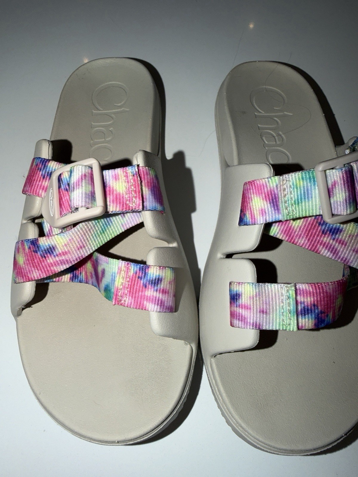 Chaco Women’s Adjustable Strap Tie-Dye Slide Sandals Beige/Multicolor US 4