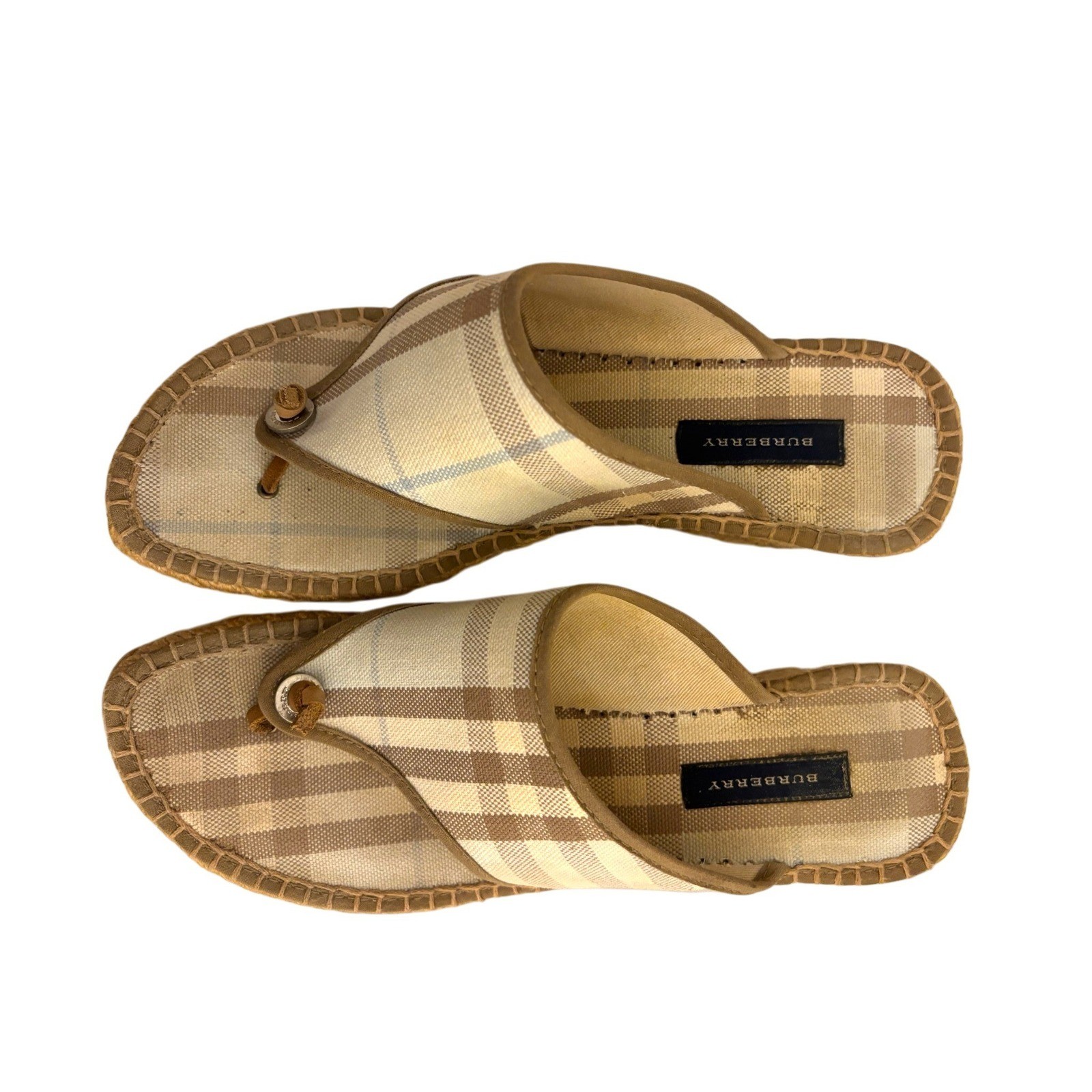 Burberry Nova Check Espadrille Wedge Sandals Women’s EU 38 US 7 Beige Plaid