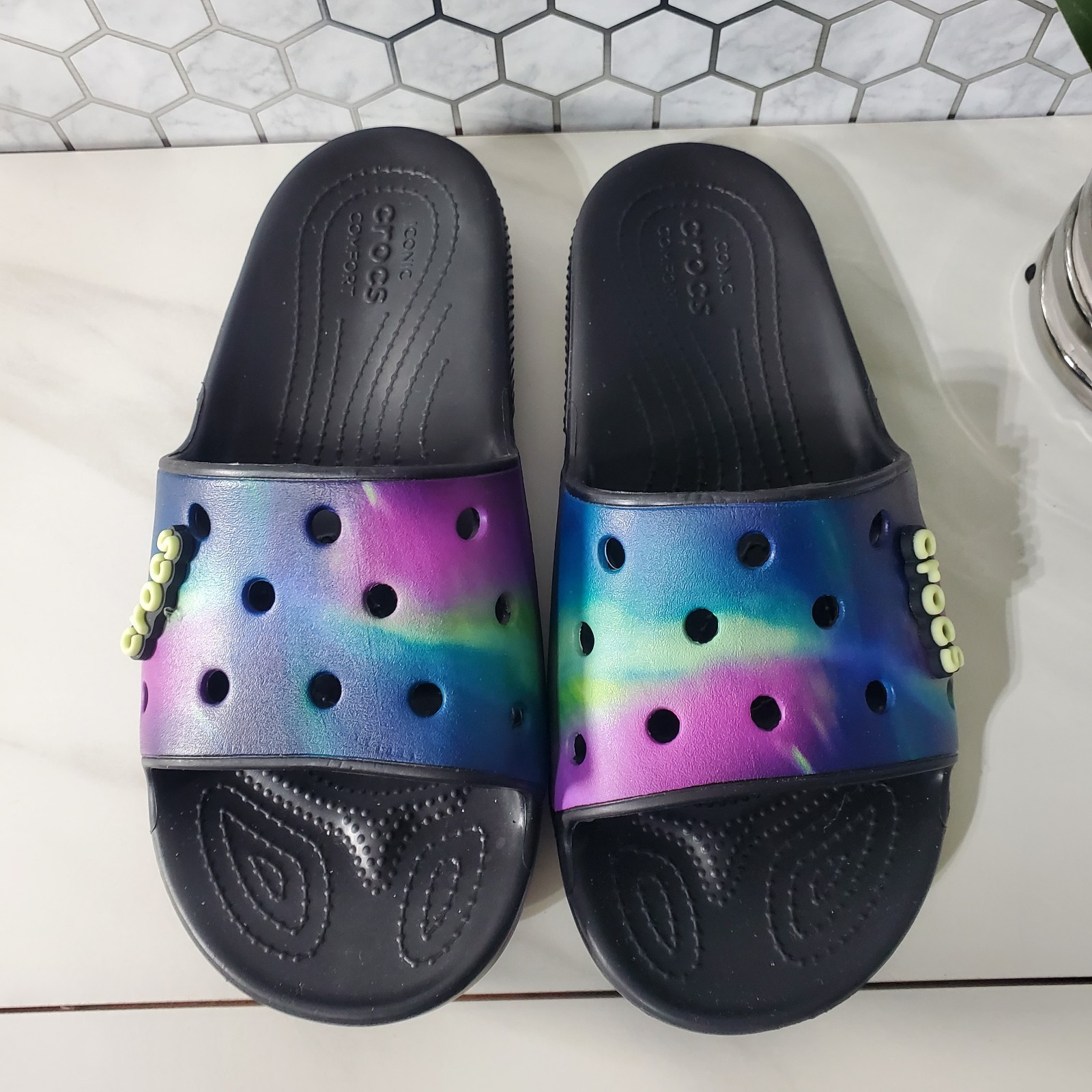 Crocs Classic Out Of This World Glow In The Dark Slide Sandals Women 11 Men 9