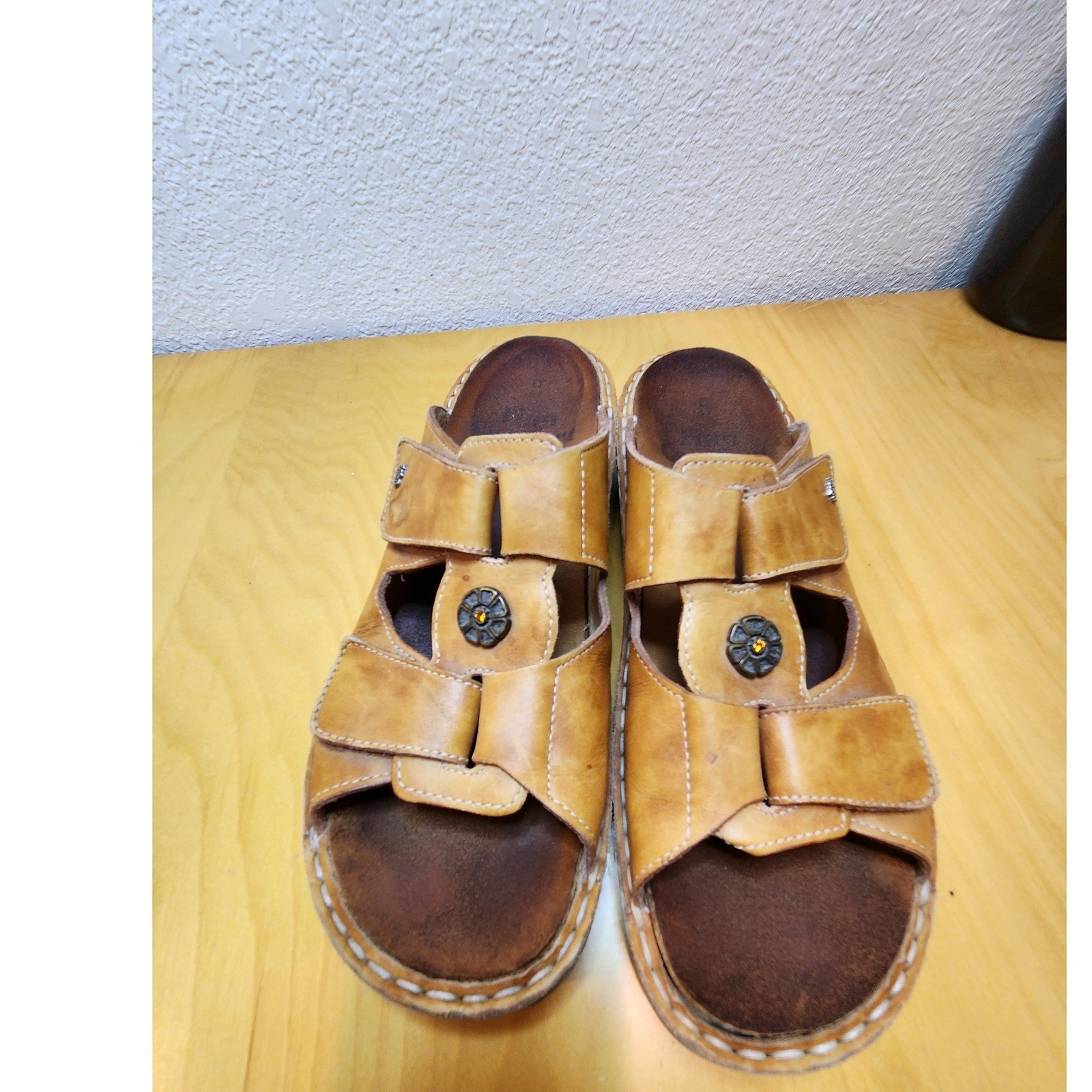 Finn Comfort Women Tan Leather Slide Sandals Germany EU 41 US 10-10.5 Adjustable
