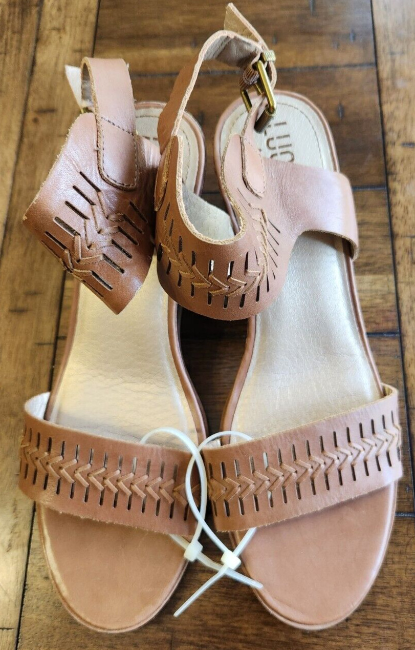 Lucca Lane Sandals Joanie Wedge Heeled 11 M Auburn Leather Buckle Womens Shoes