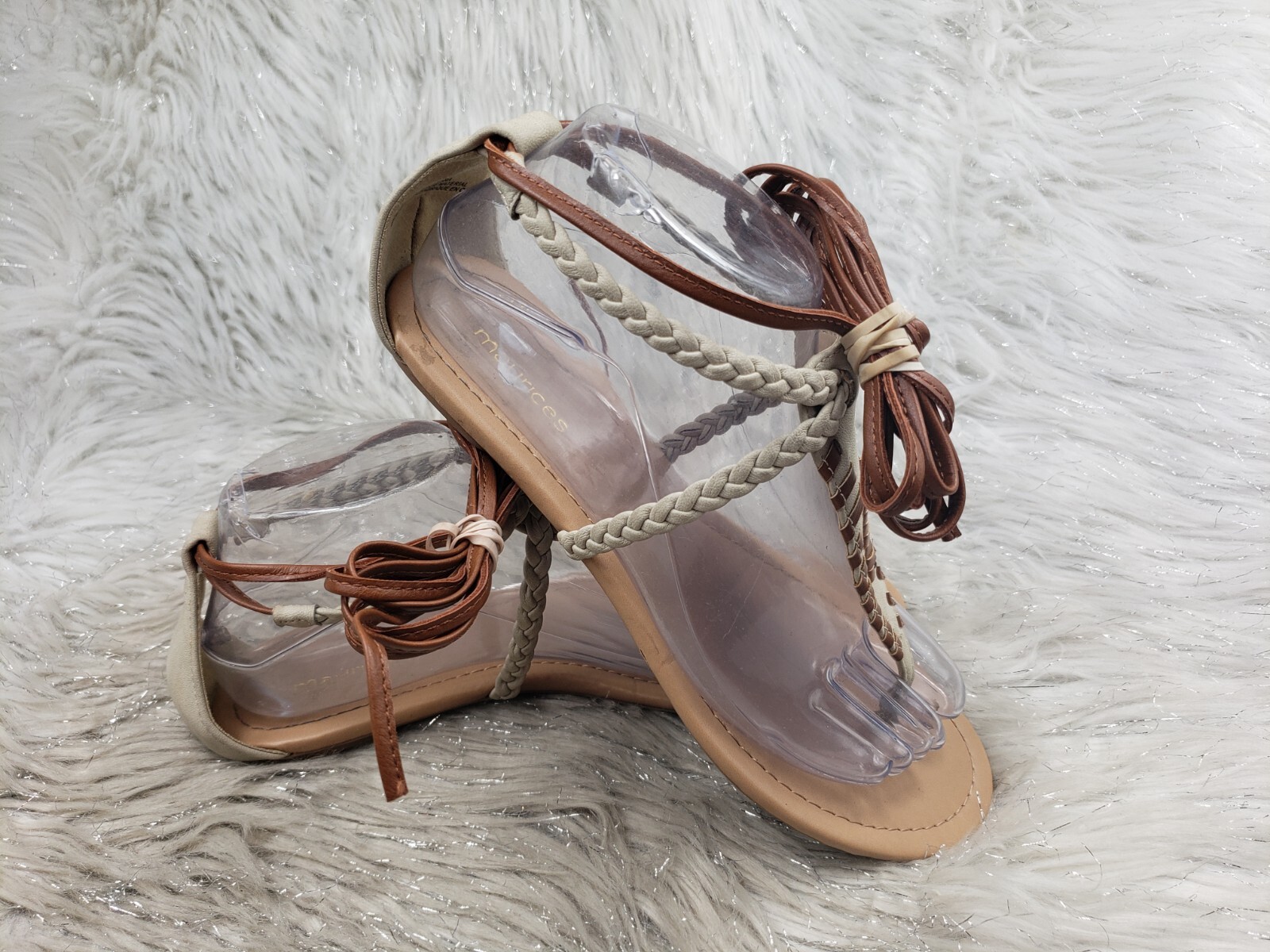 MERONA Beige Tan Ankle Lace Up Casual Dress Sandals Size 8