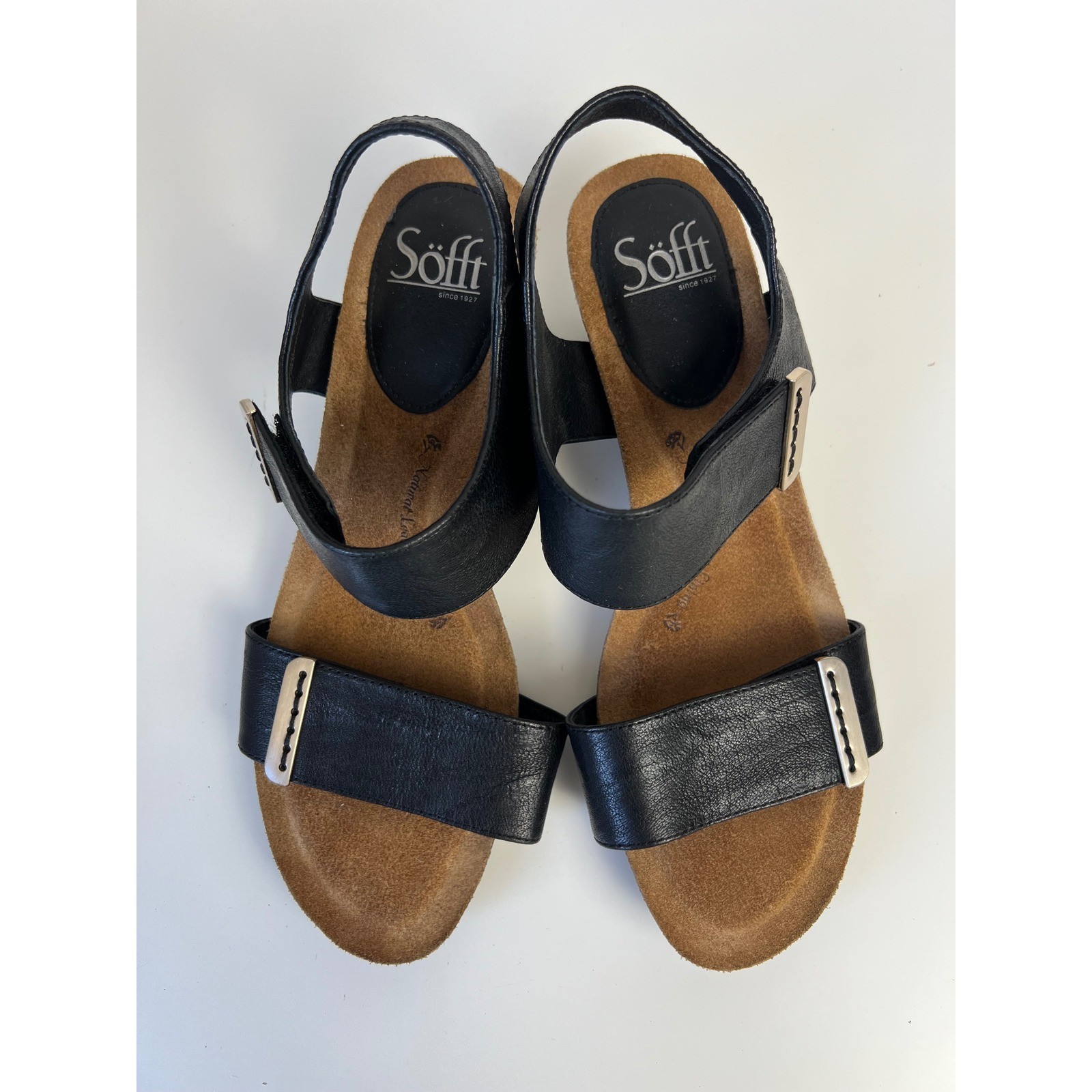 Sofft Verdi Black Leather Slingback Wedge Sandals US 9.5M Comfort Casual Travel