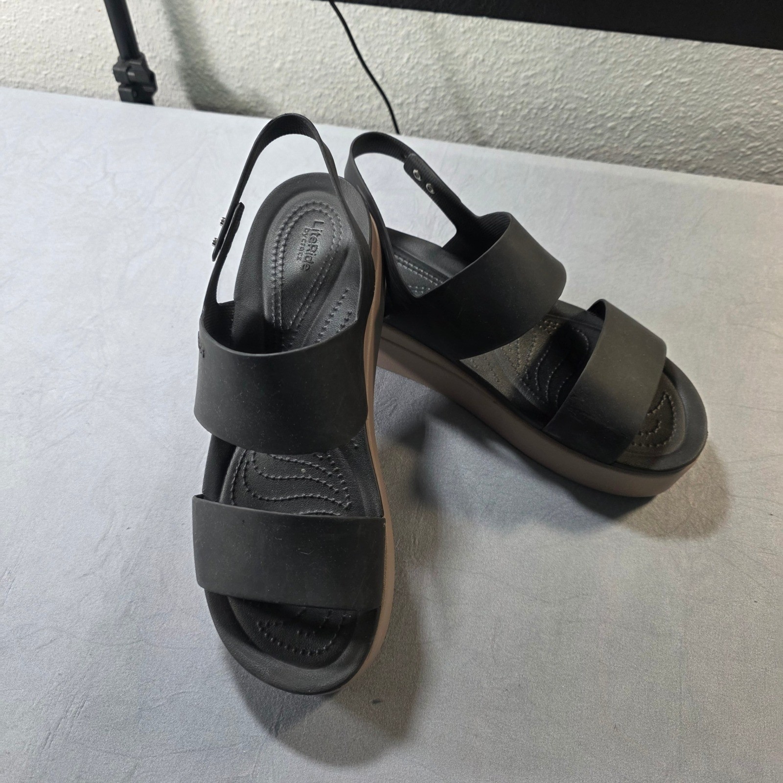 Crocs LiteRide 360 Sandals Womens 11 Black Mushroom Platform Wedge