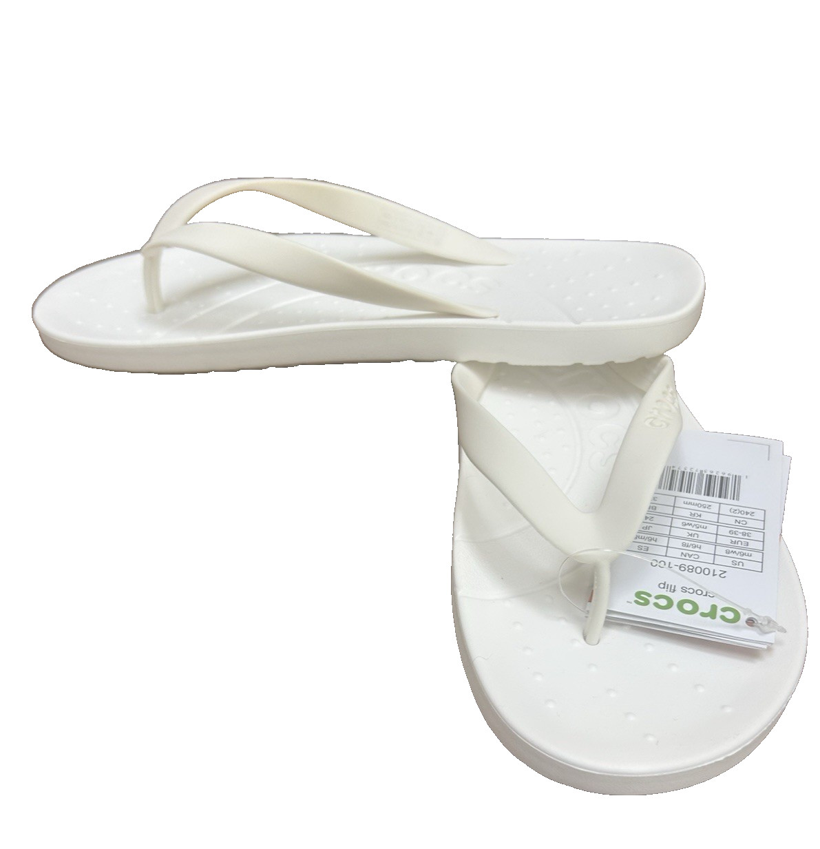 Crocs Unisex US Size Men 6/ Women 8 White Blanc Flip Flop Sandals New with Tags