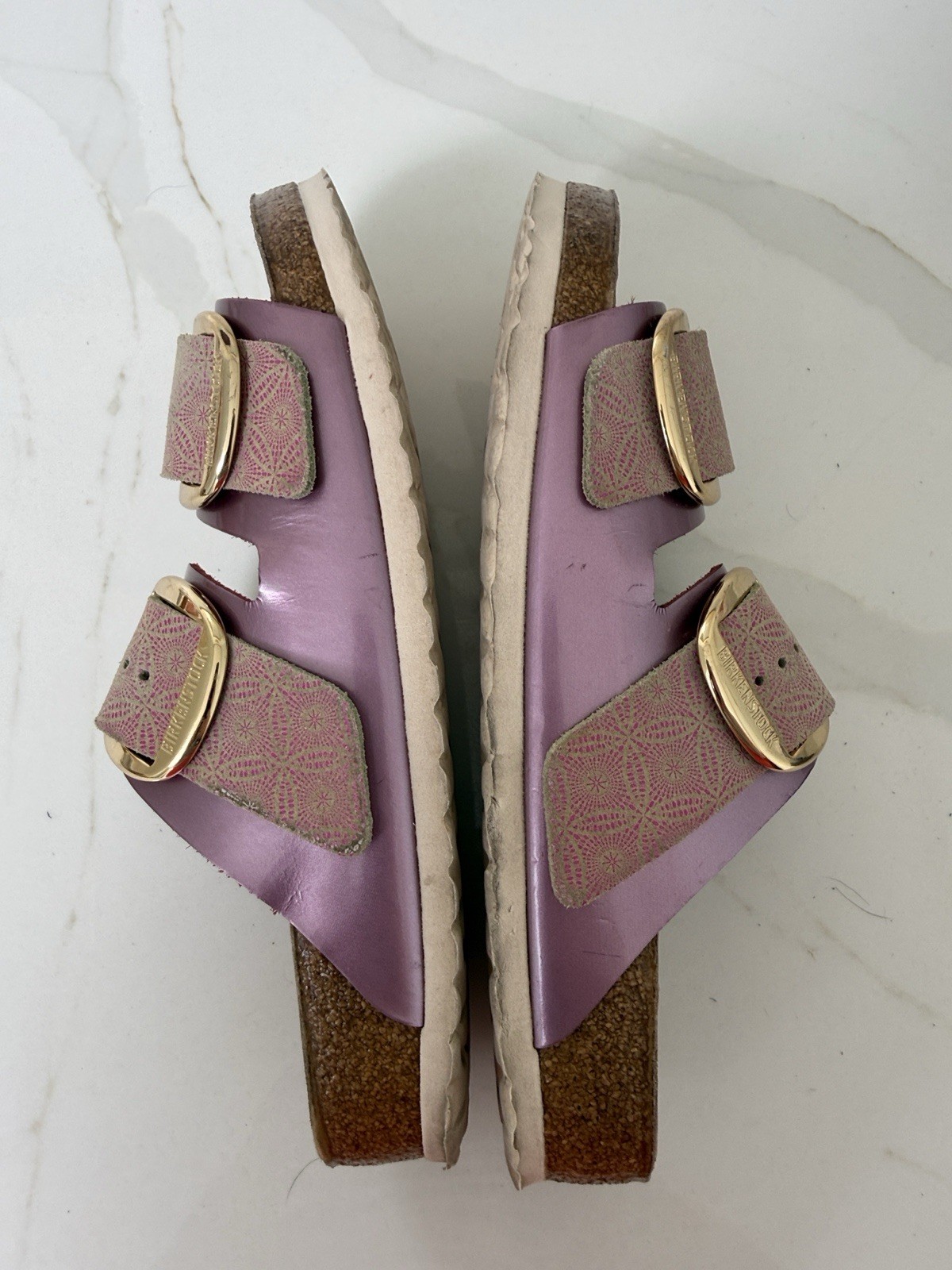 Birkenstock Arizona Leather Big Buckle Pink Ceramic With Gold Metallic 42 11 R
