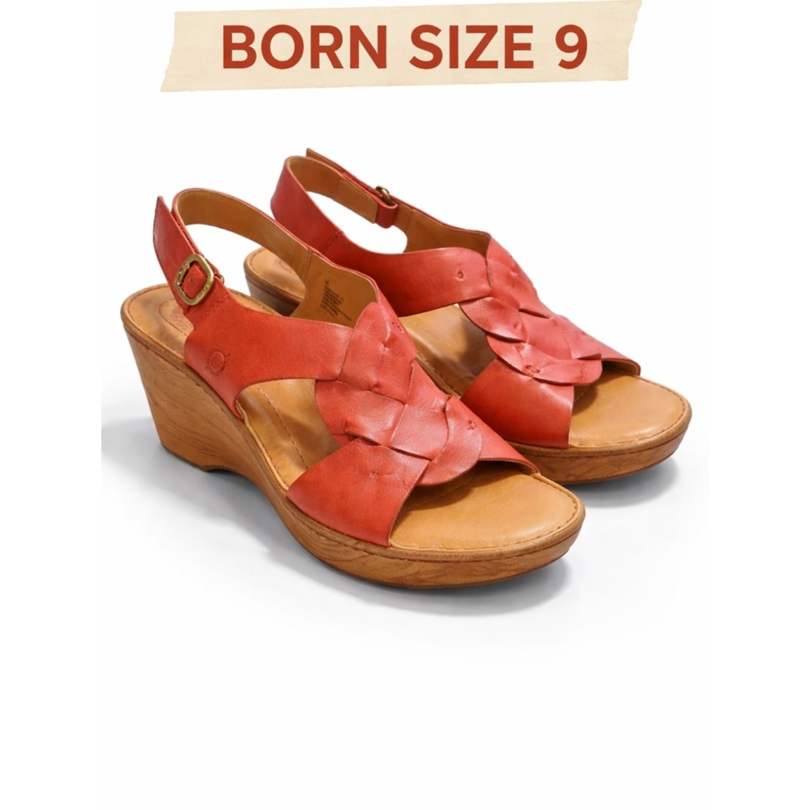 Born Nina Wedge Sandals Size 9 Rust Leather Braided Slingback 3” Heel Comfort