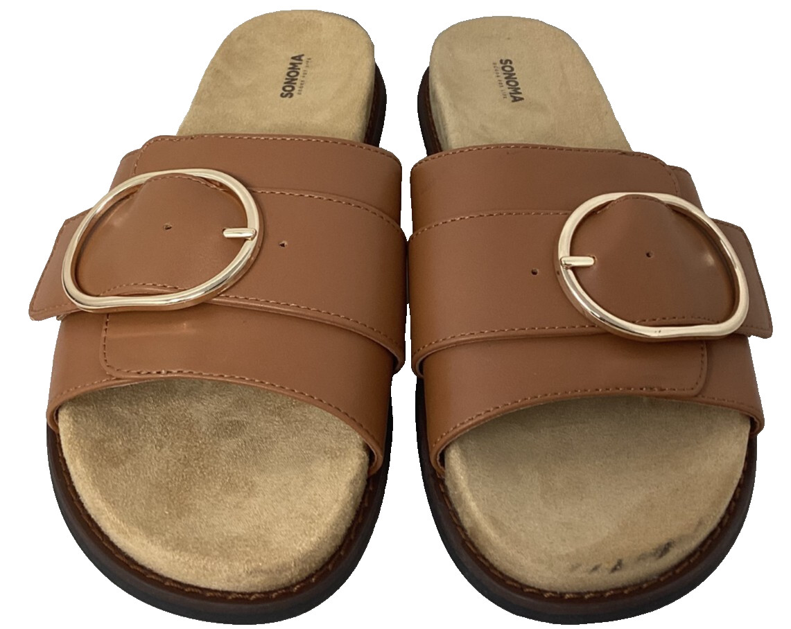 Sonoma Women’s Pline Comfort Slip On Fashion Slide Sandals Brown Size:9.5 70O
