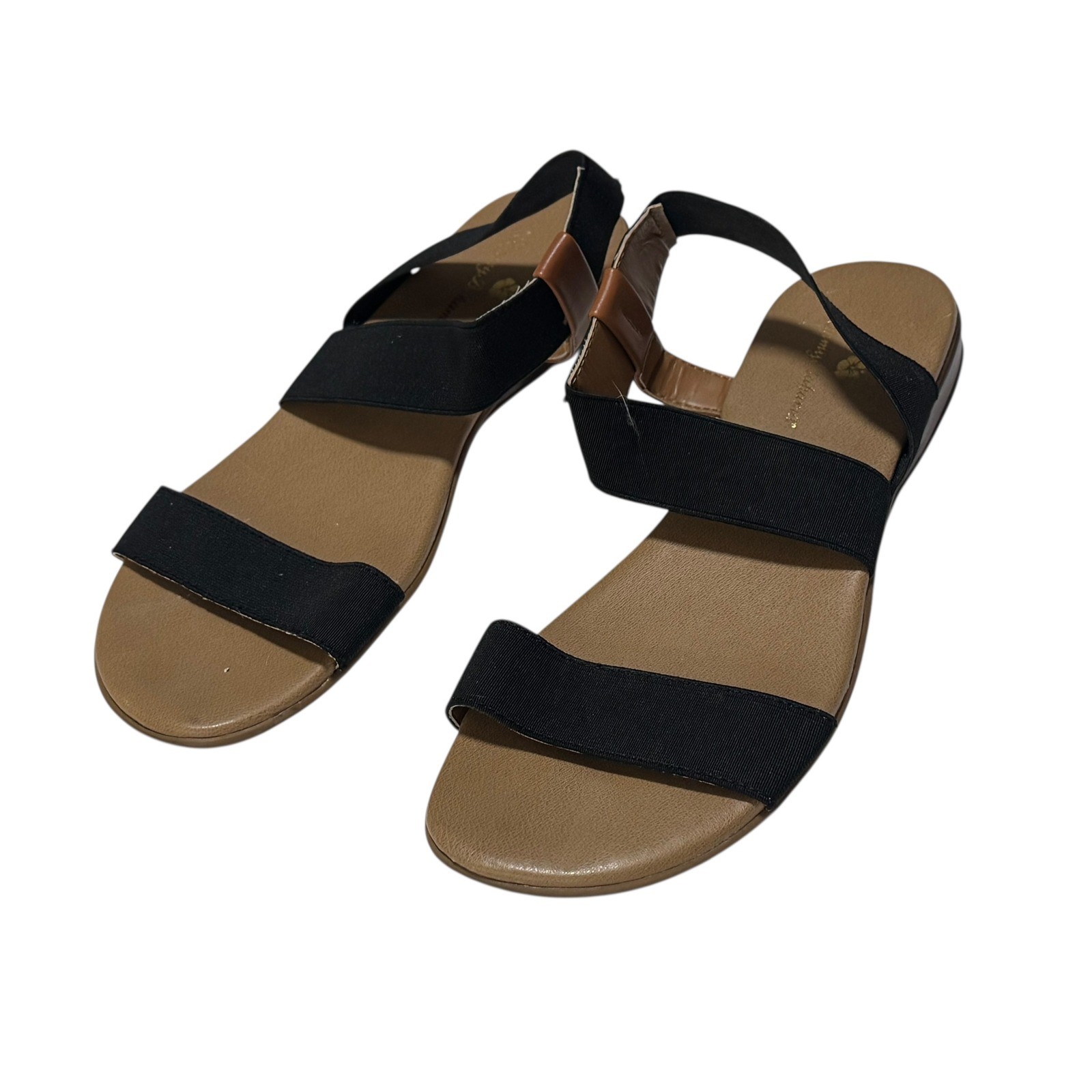 Tommy Bahama Black Elastic Strap Flat Sandals stretch slip on sz 8.5 comfort