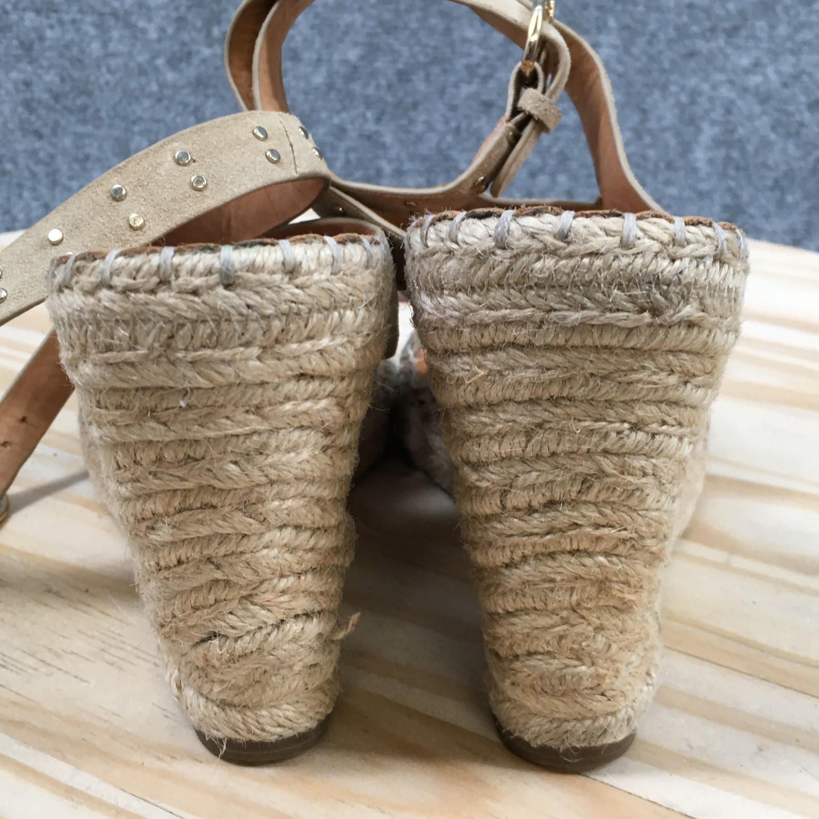 Joie Sandals Womens 38 Korat Studded Strappy Espadrille Wedge Brown Leather