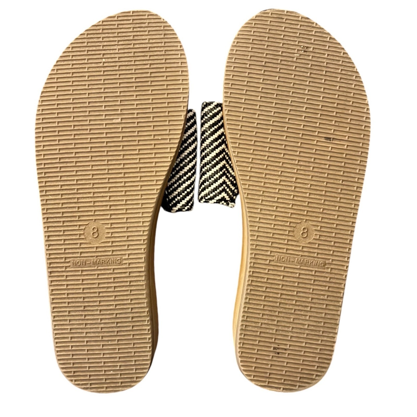 Shade & Shore Chevron Slide Sandals Size 8 Black White Woven Beach Casual
