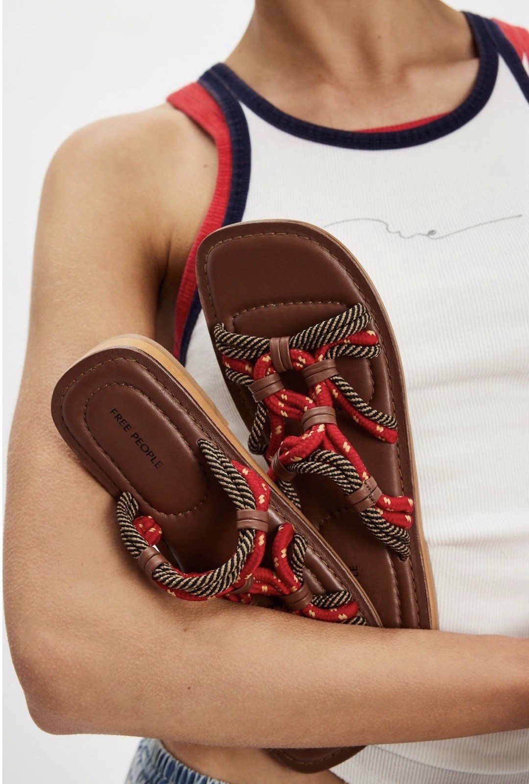 Free People Tide Up Rope Sandals Women’s Size 7 Red/Tan EUC!