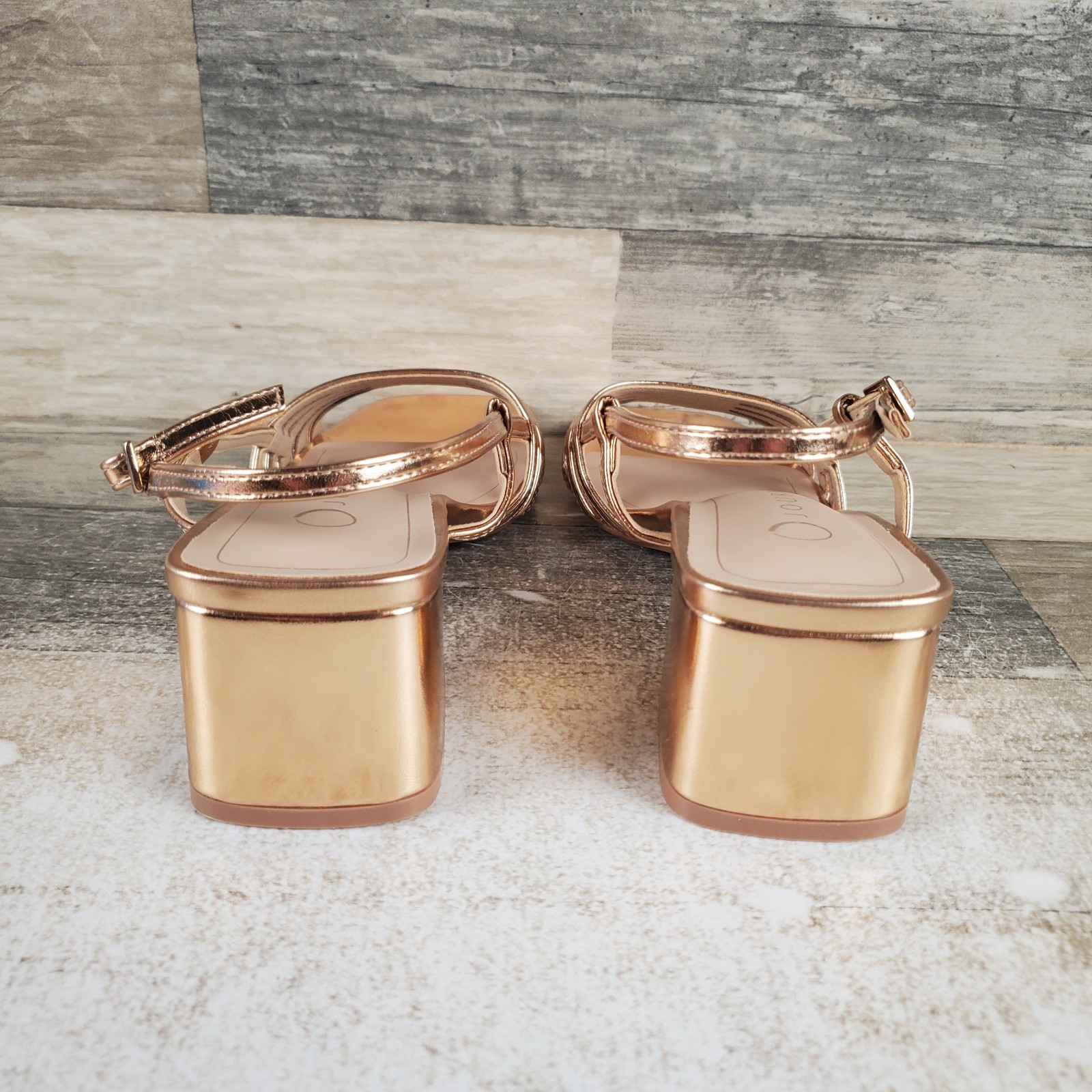 Journee Shayana Womens Heel Sandals Sz 7 M Rose Gold Buckle Slingback Block Heel