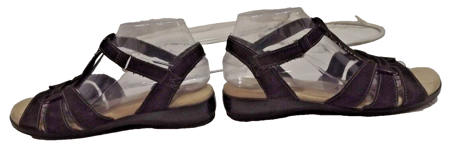 Comfort Plus by Predictions Casual Hook & Loop Sandal Black Faux Suede Sz 8W US