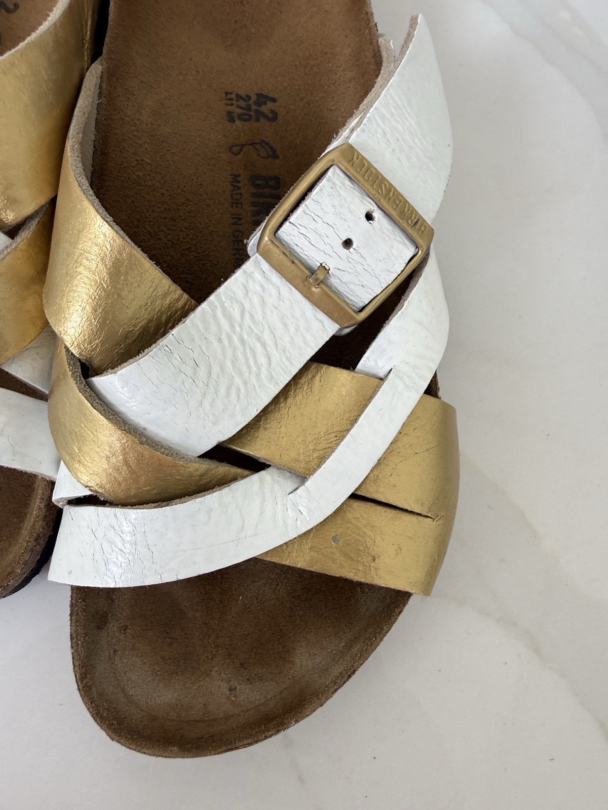 Birkenstock Custom Gold And White Lugano Sandals Leather 42 11 R