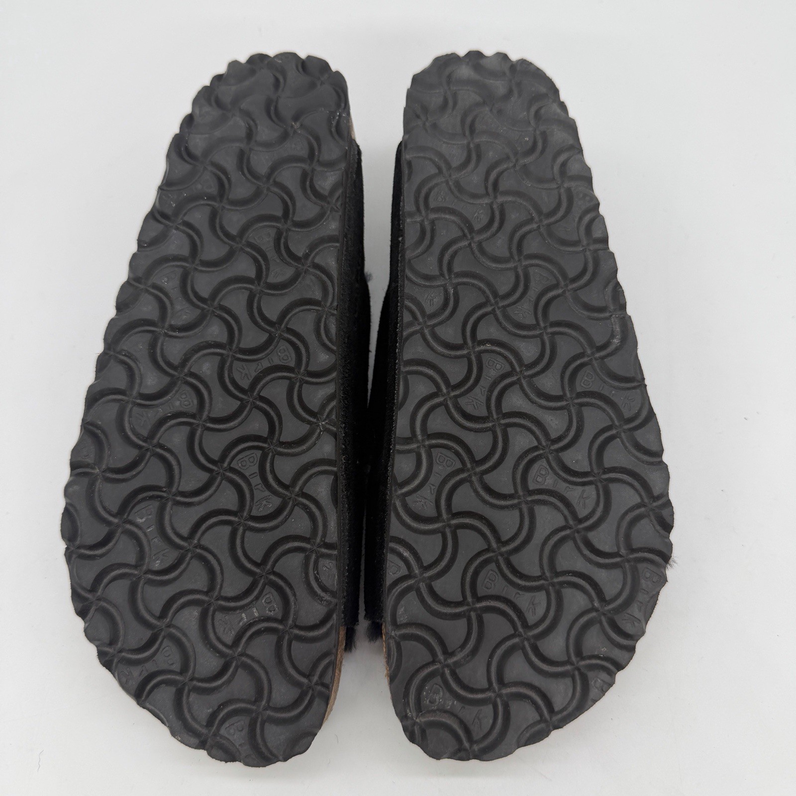 Birkenstock Arizona Shearling Lined Womens 7 Mens 5 Black Suede Leather Sandals