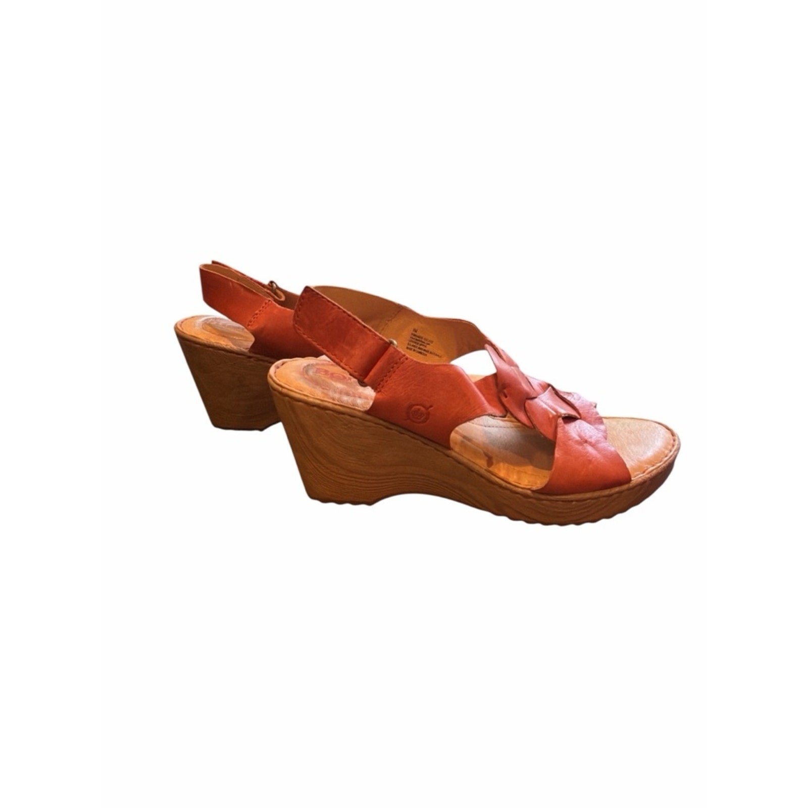 Born Nina Wedge Sandals Size 9 Rust Leather Braided Slingback 3” Heel Comfort