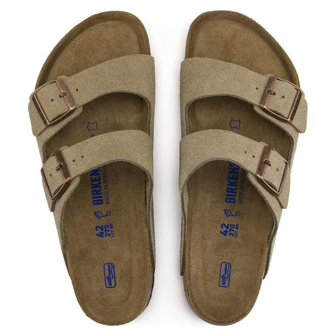 Birkenstock Arizona Soft Footbed Suede Leather Unisex Taupe/Black Sandals 37-45