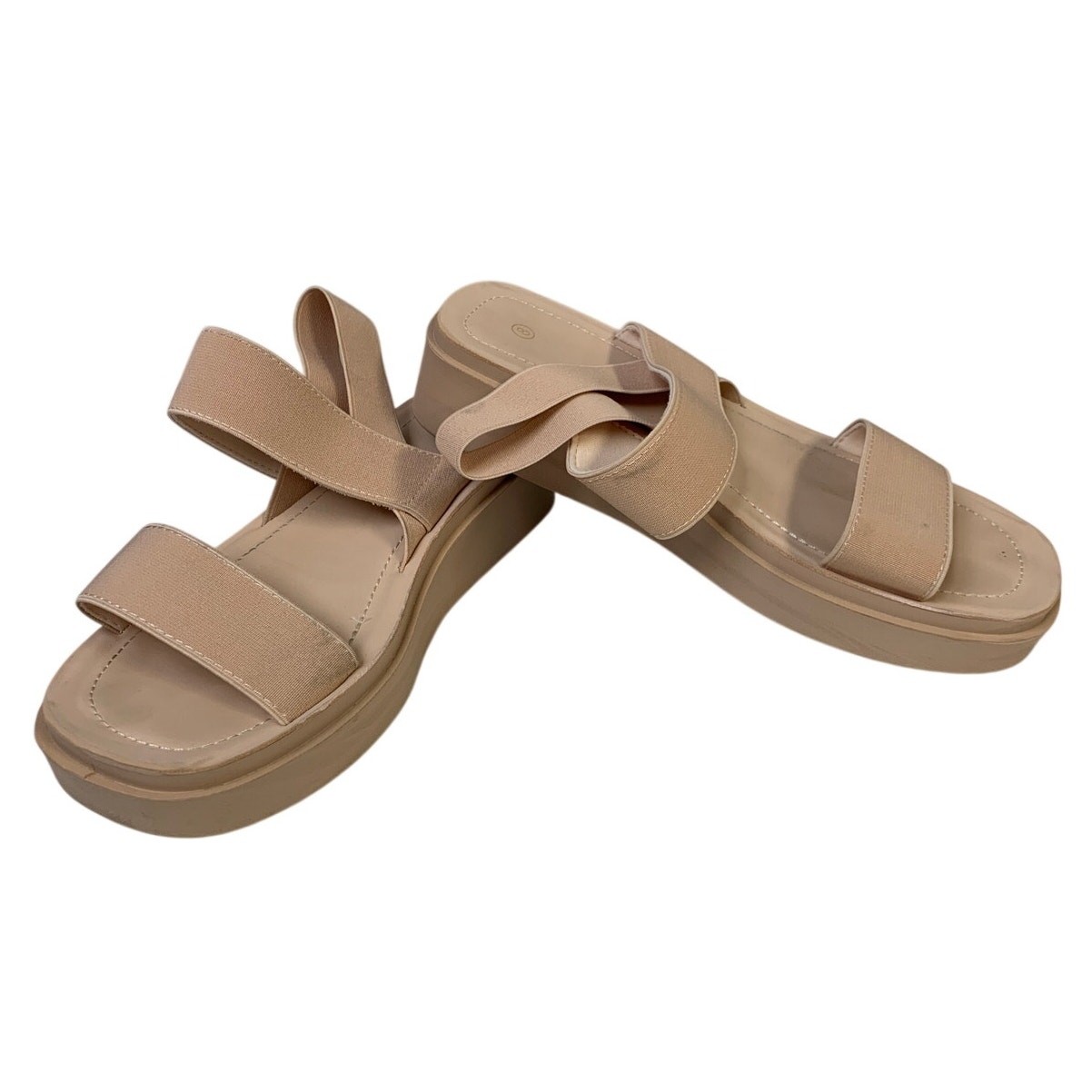 Womens Size 8 Beige 1.25″ Platform Sandal Open Round Toe Slip On Summer Shoes